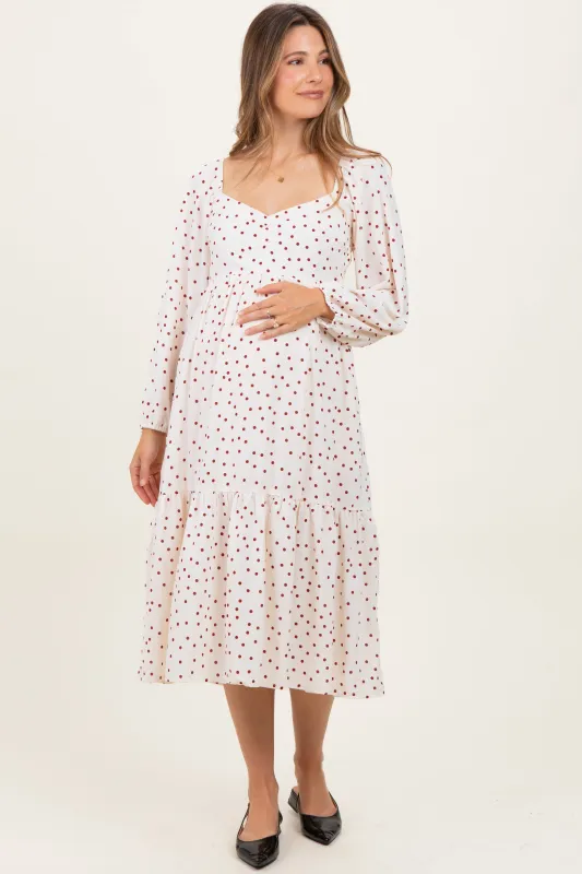 Cream Polka Dots Sweetheart Neck Maternity Midi Dress sold by Pinkblush