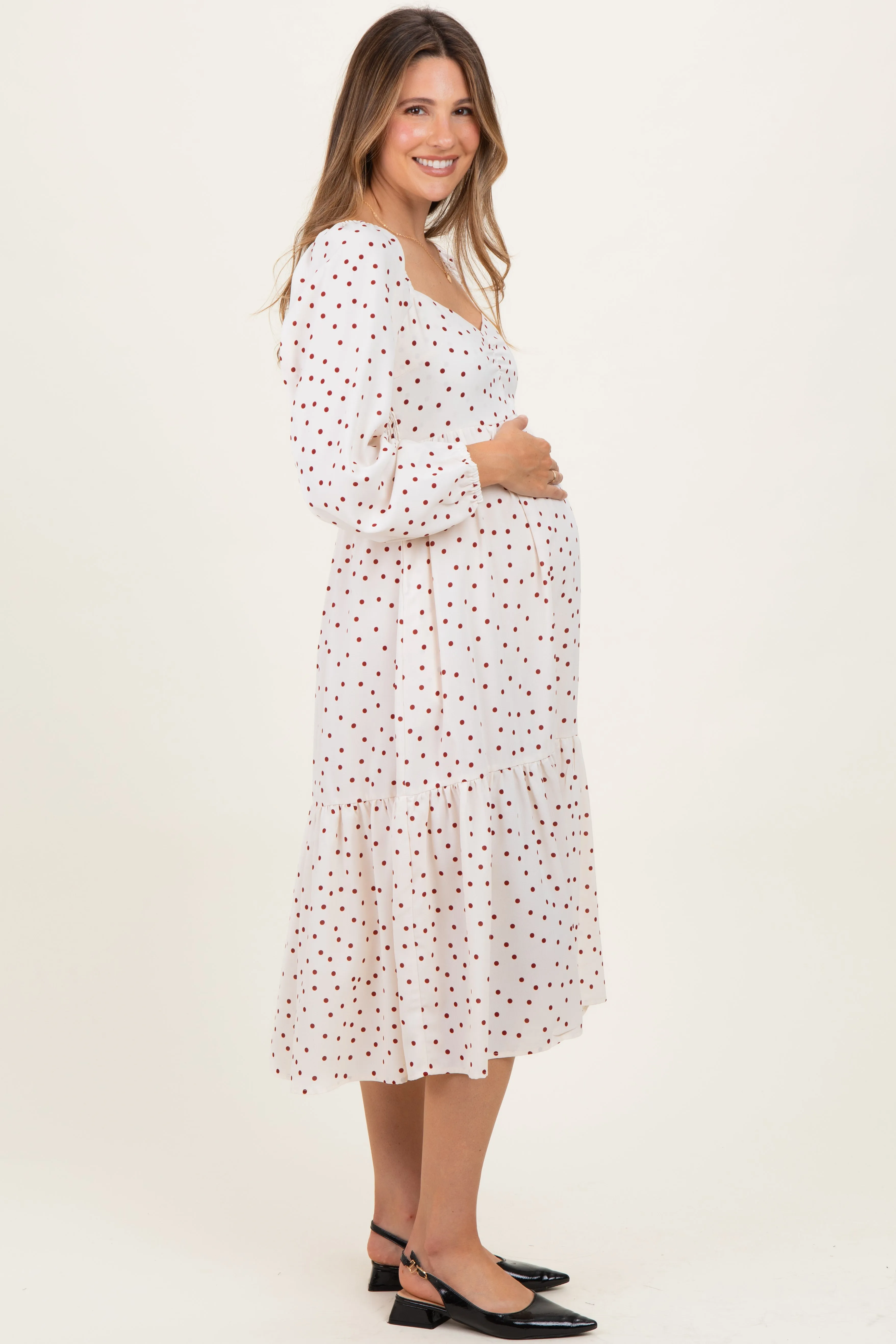 Cream Polka Dots Sweetheart Neck Maternity Midi Dress sold by Pinkblush product image thumbnail 2
