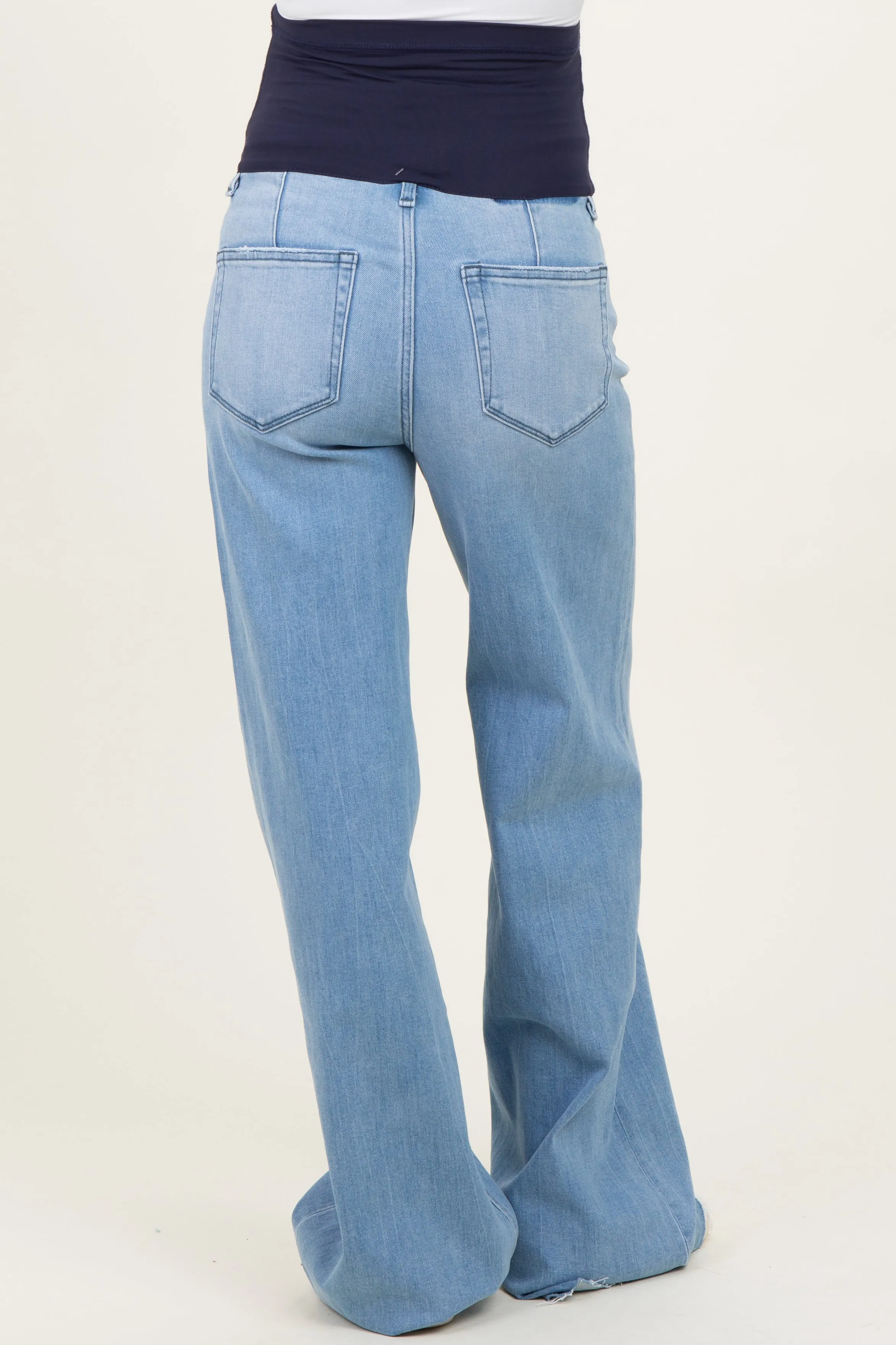 Light Wash Super High Rise Clean Cut Raw Hem Wide Leg Maternity Jeans sold by Pinkblush product image thumbnail 4