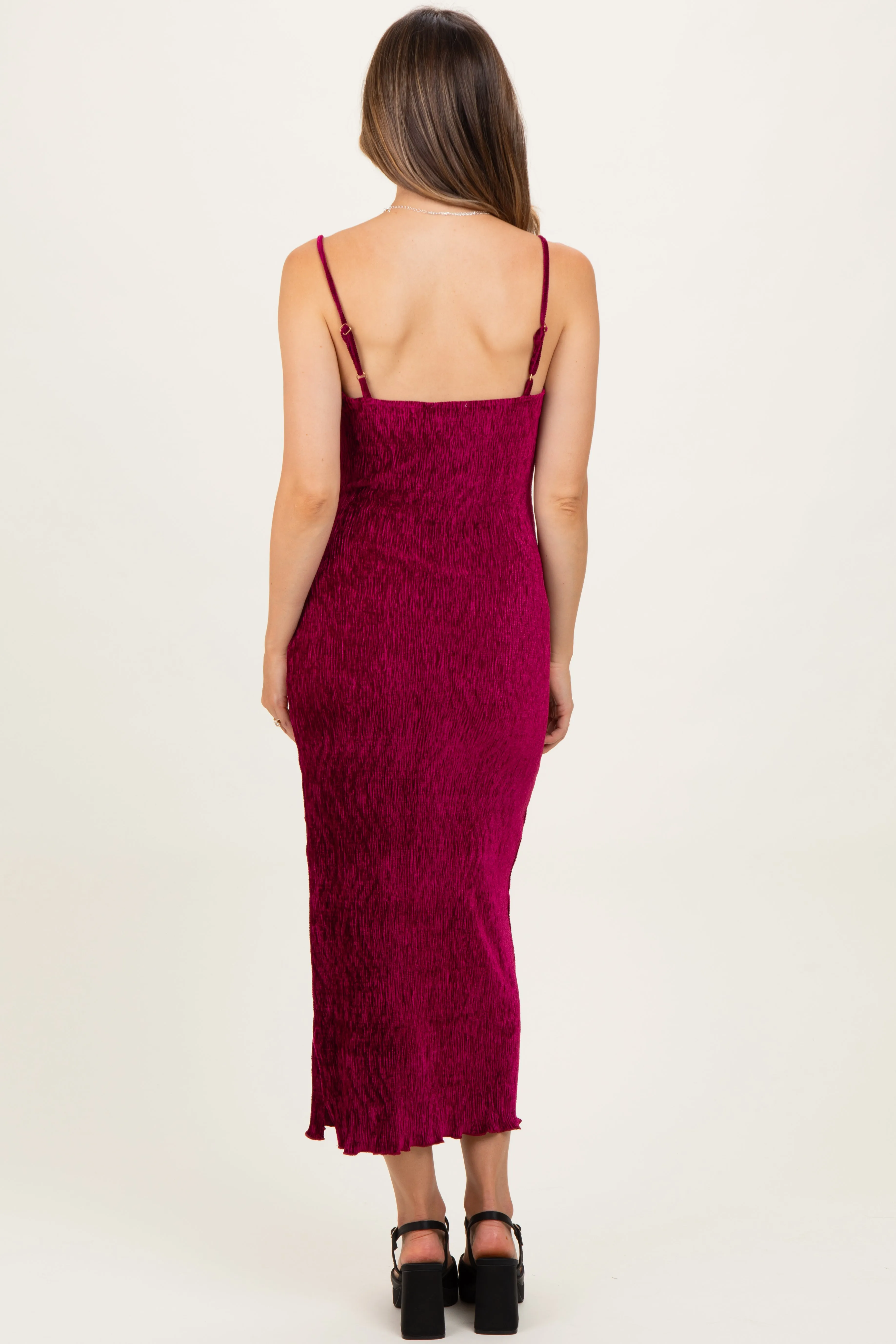 Burgundy Velvet Sleeveless Side Slit Maternity Midi Dress sold by Pinkblush product image thumbnail 4