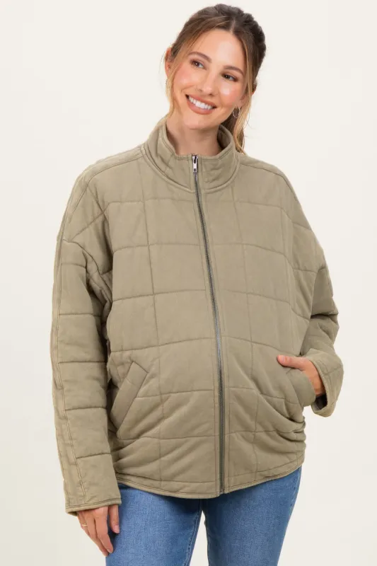 Olive Oversized Quilted Maternity Jacket sold by Pinkblush