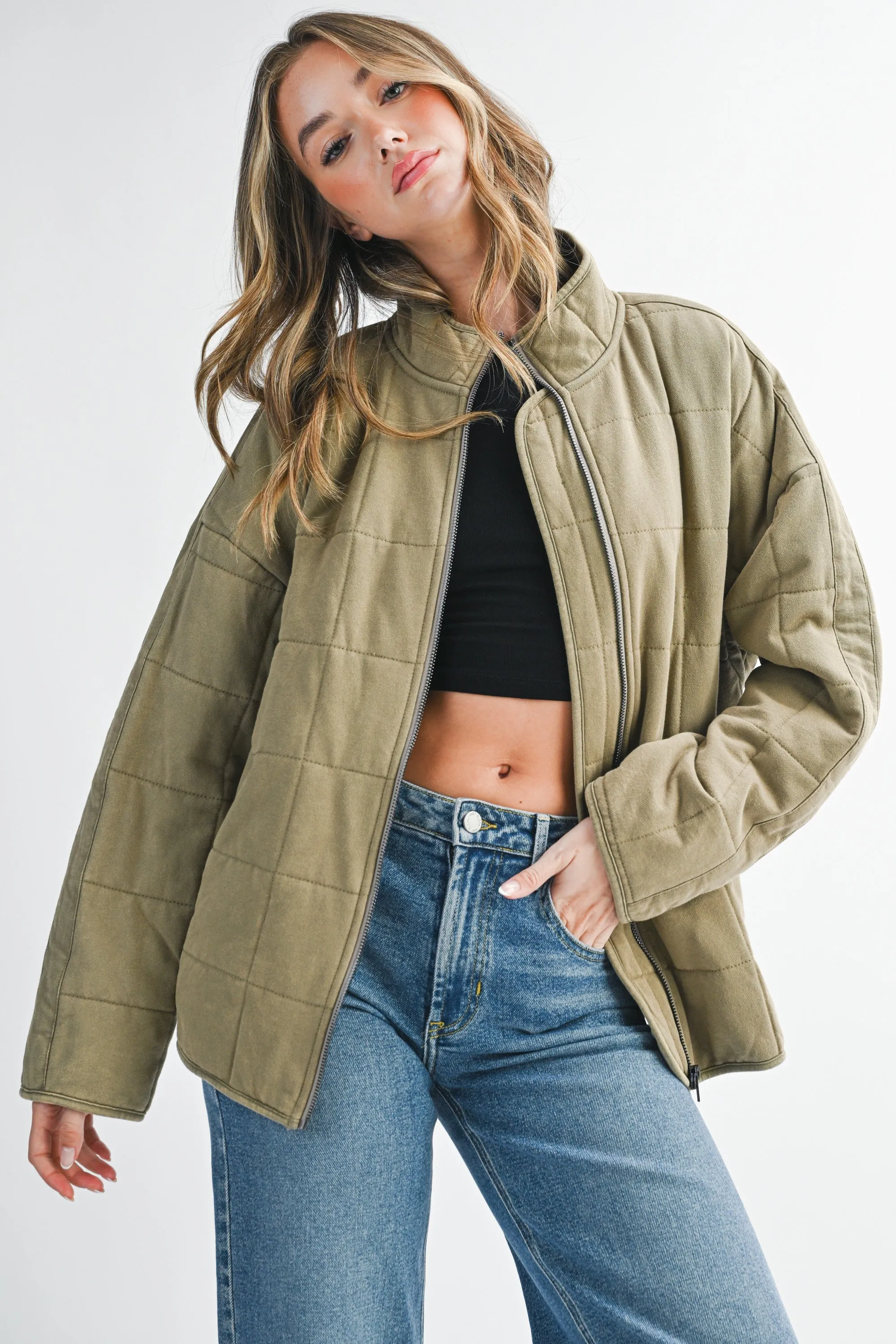Olive Oversized Quilted Maternity Jacket sold by Pinkblush product image thumbnail 5