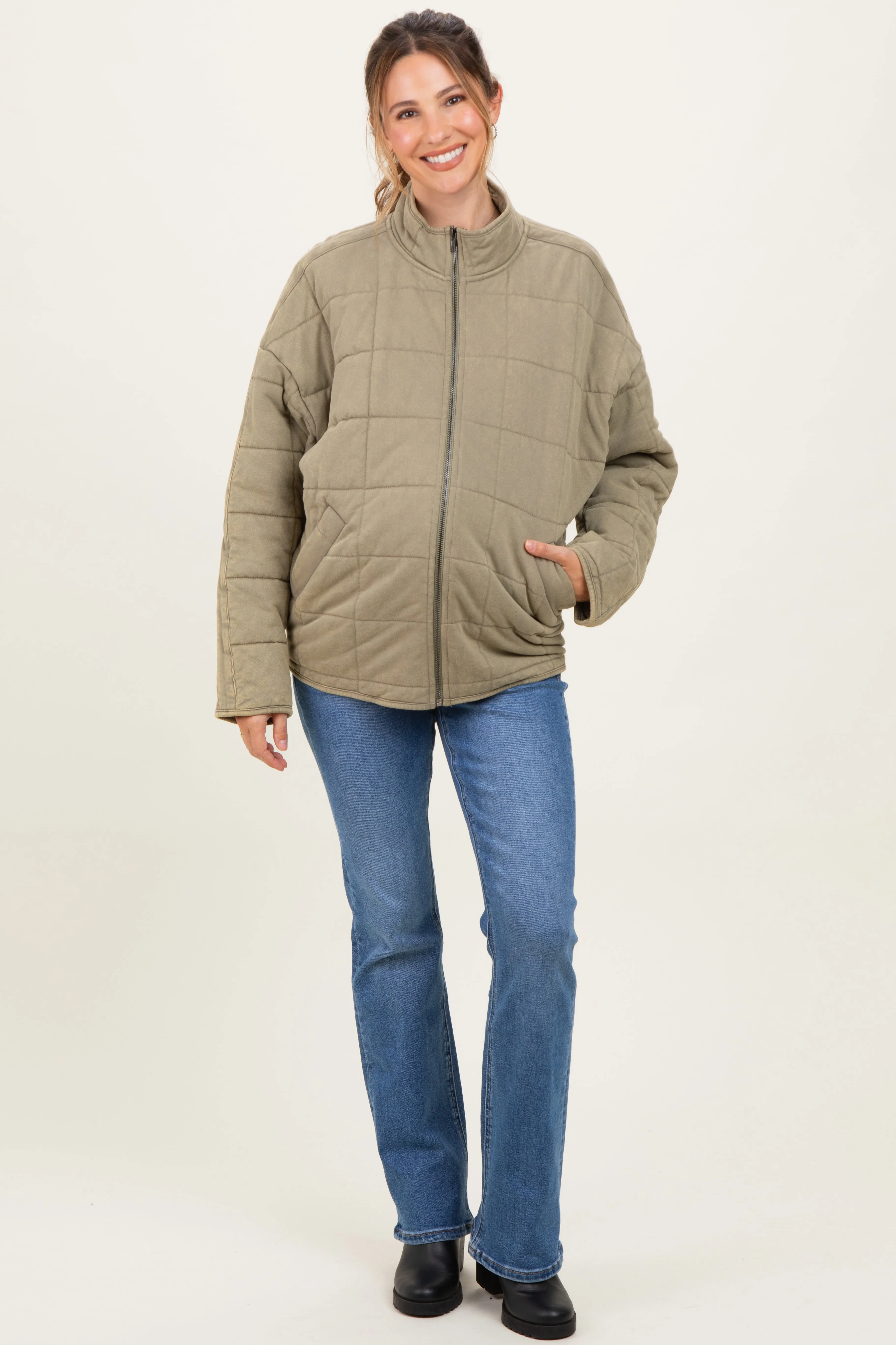 Olive Oversized Quilted Maternity Jacket sold by Pinkblush product image thumbnail 2