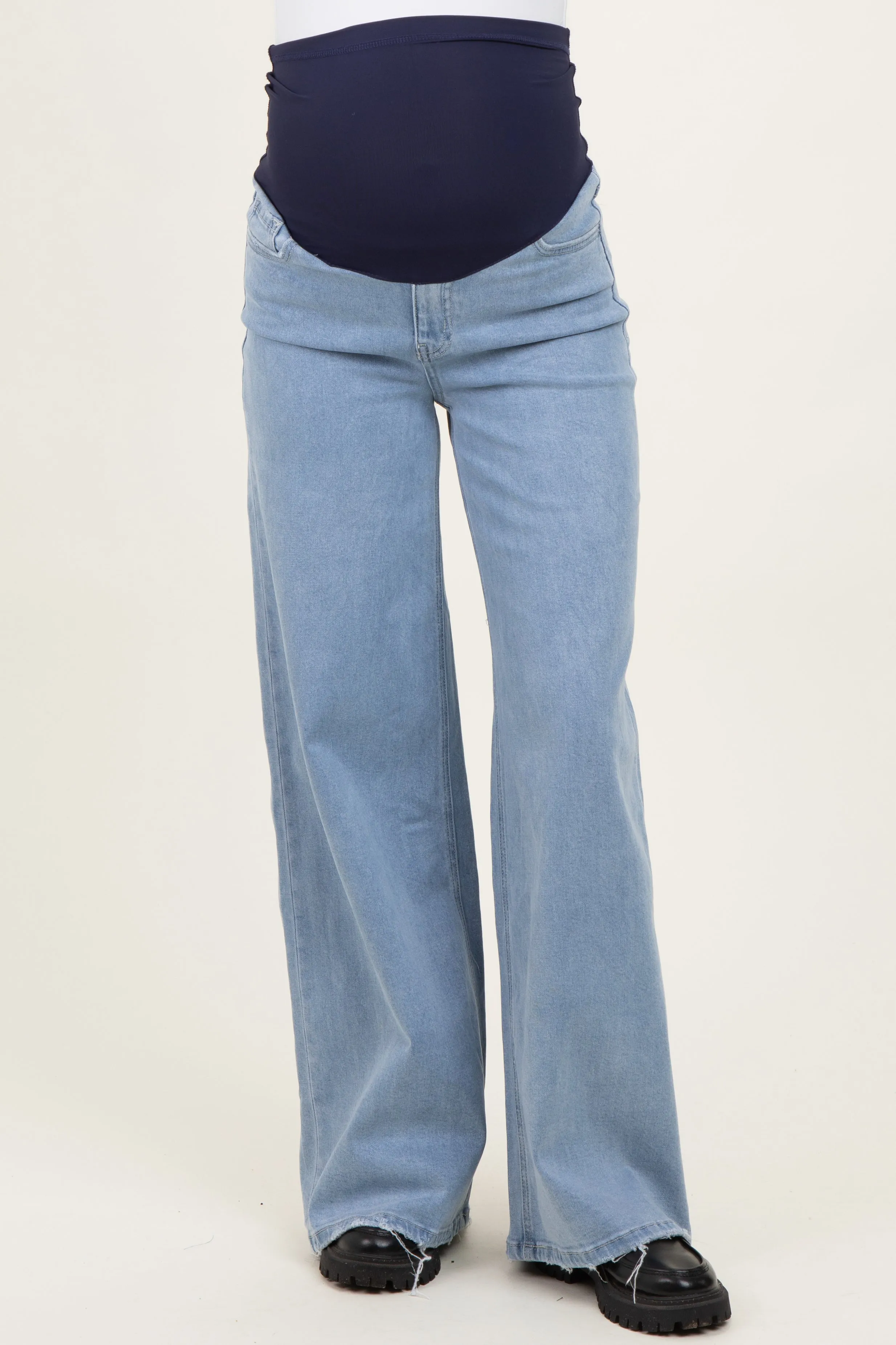 Medium Blue Super High Rise Full Length Palazzo Maternity Jeans sold by Pinkblush product image thumbnail 3