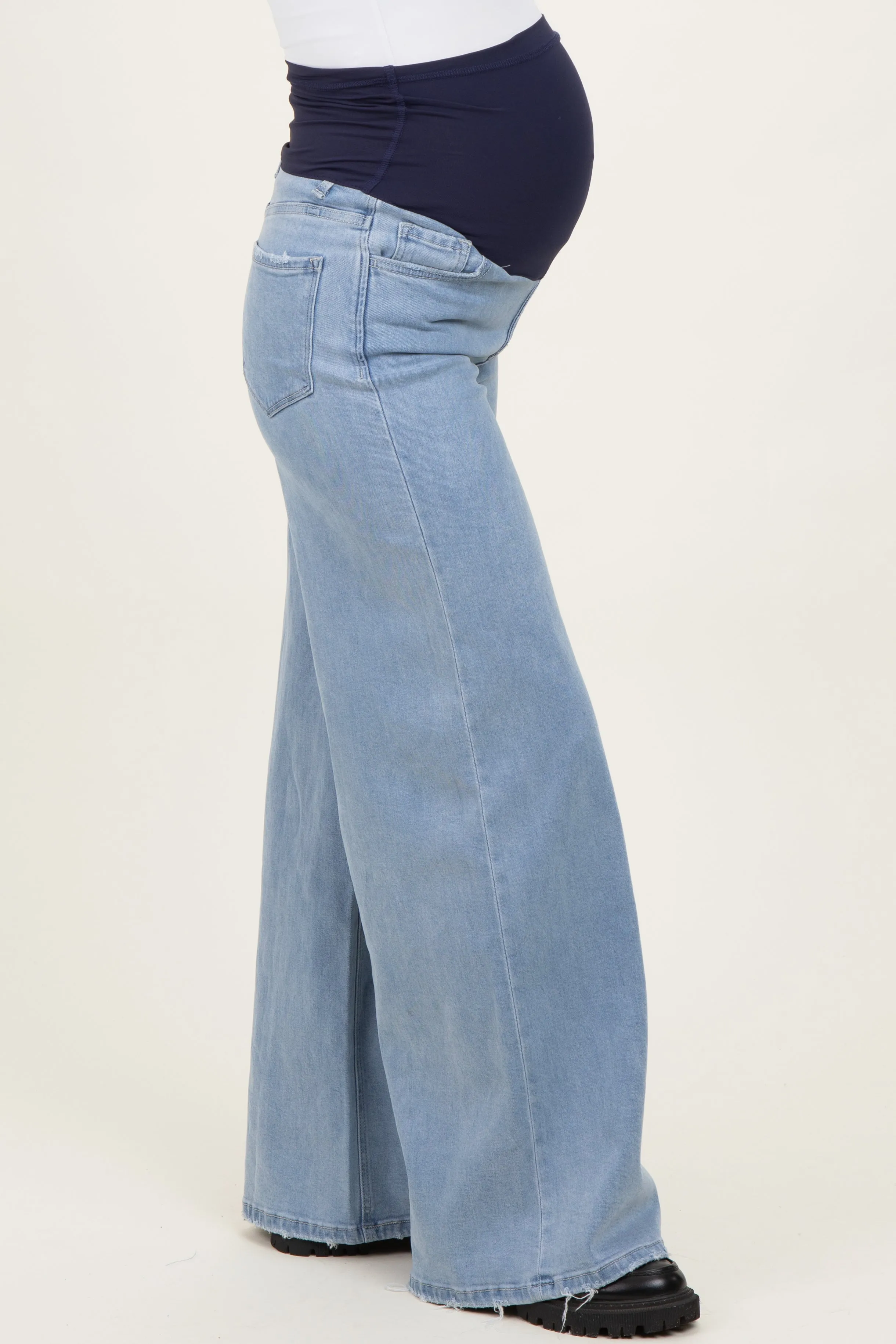 Medium Blue Super High Rise Full Length Palazzo Maternity Jeans sold by Pinkblush product image thumbnail 4