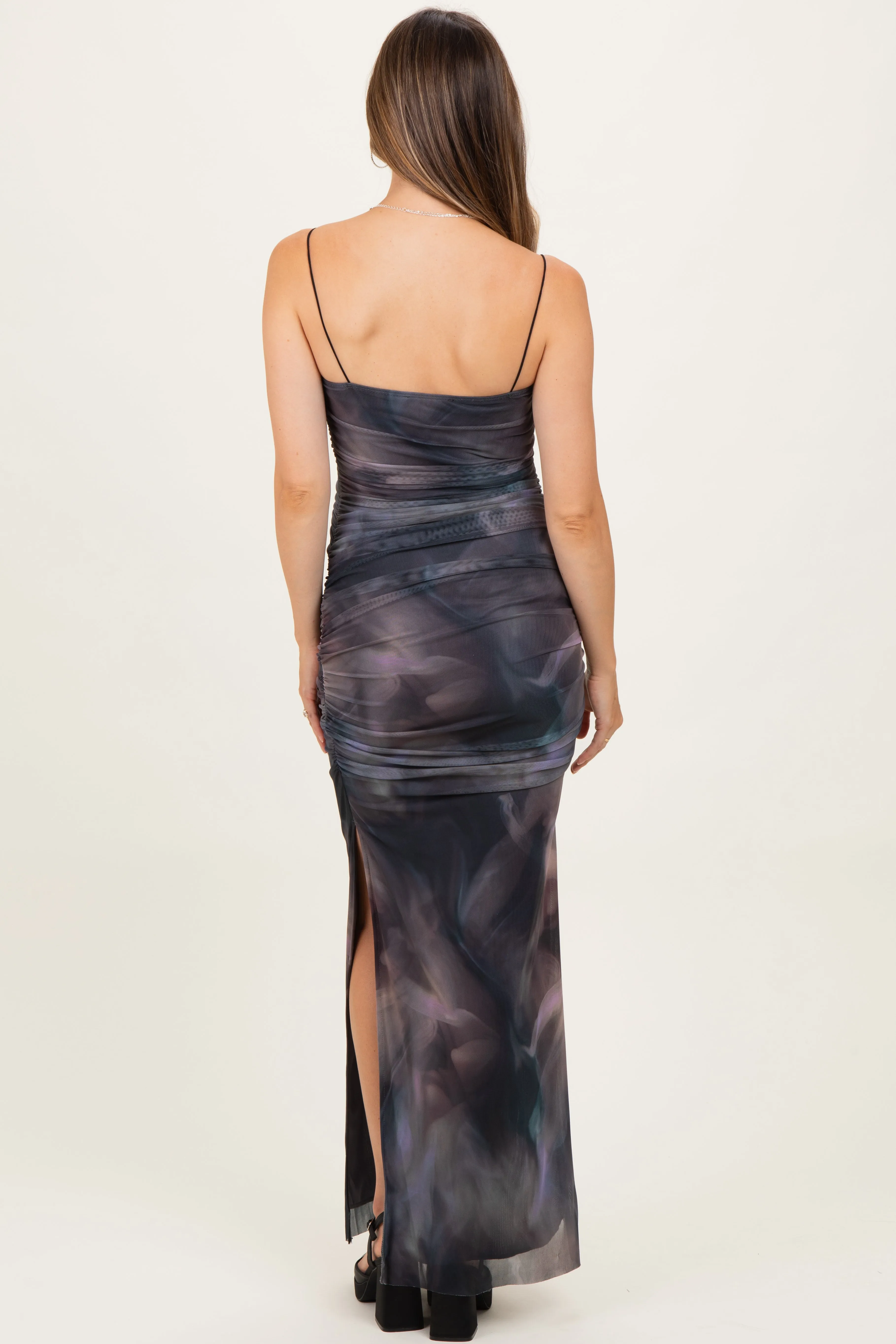 Charcoal Printed Mesh Ruched Sleeveless Maternity Maxi Dress sold by Pinkblush product image thumbnail 4