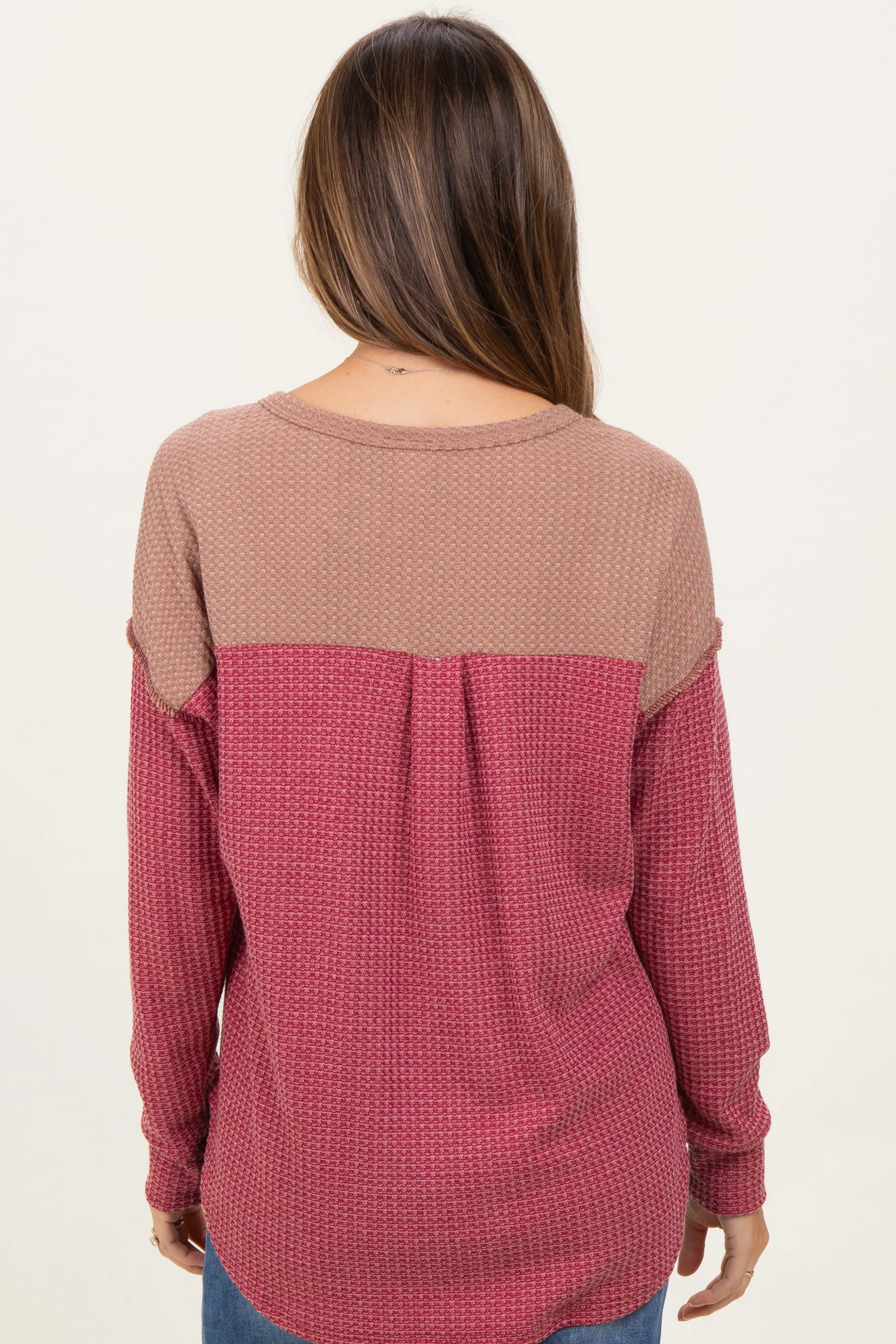 Burgundy Waffle Knit Colorblock Maternity Top sold by Pinkblush product image thumbnail 3