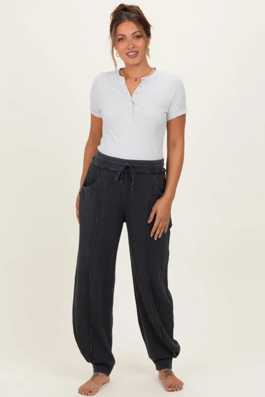 Black Raw Seam Waffle Knit Maternity Joggers sold by Pinkblush
