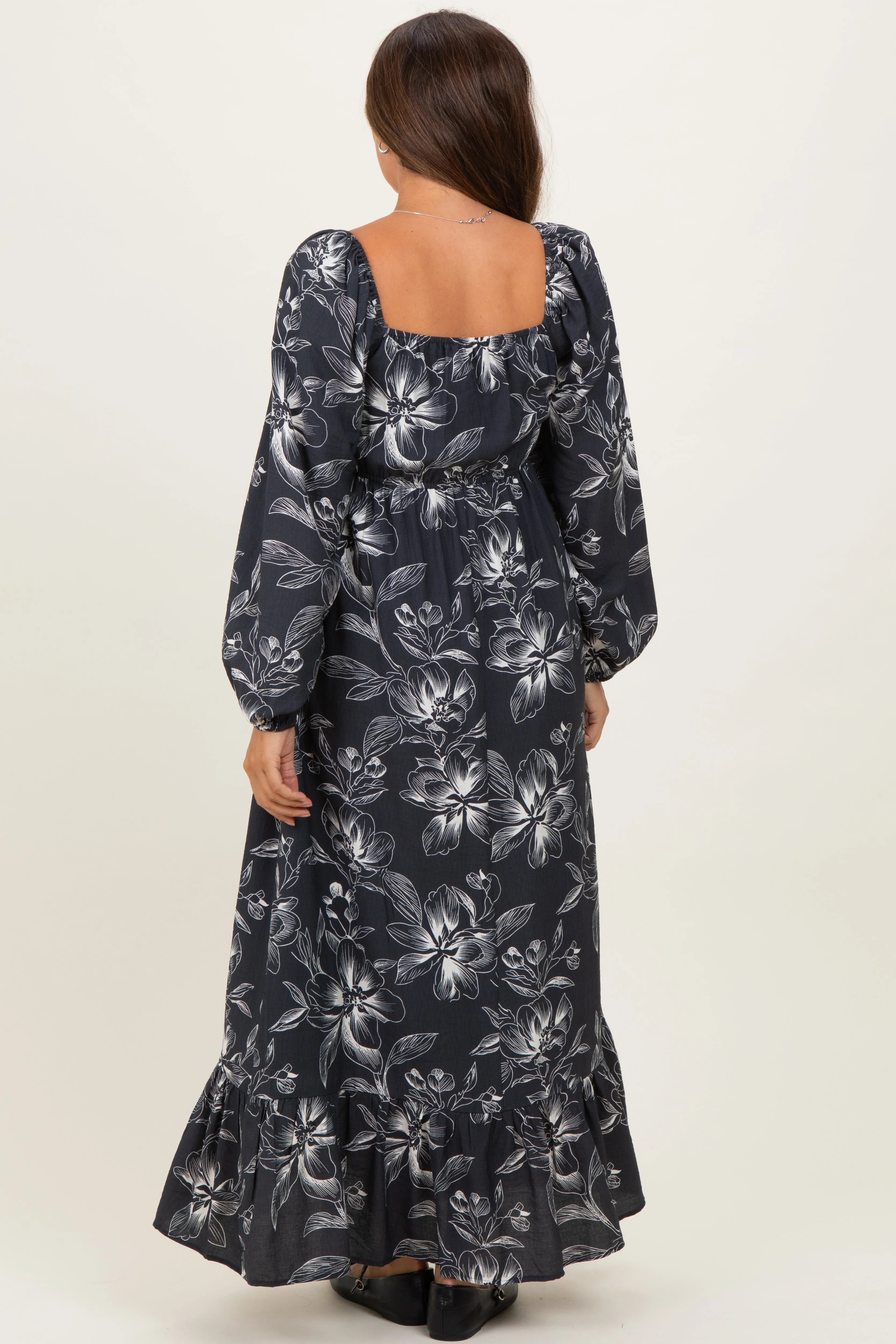 Charcoal Floral Smocked Long Sleeve Maternity Maxi Dress sold by Pinkblush product image thumbnail 3