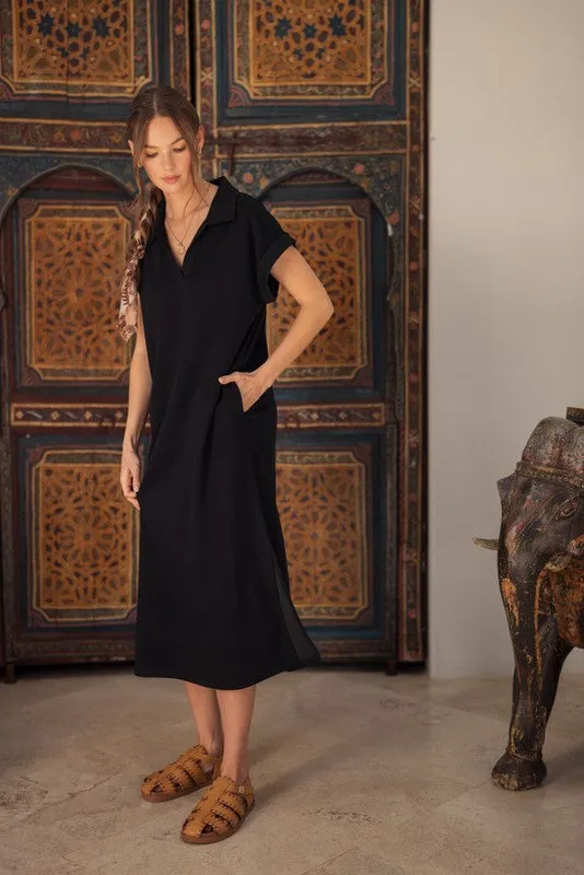 Black Collared Oversized Midi Dress sold by Pinkblush