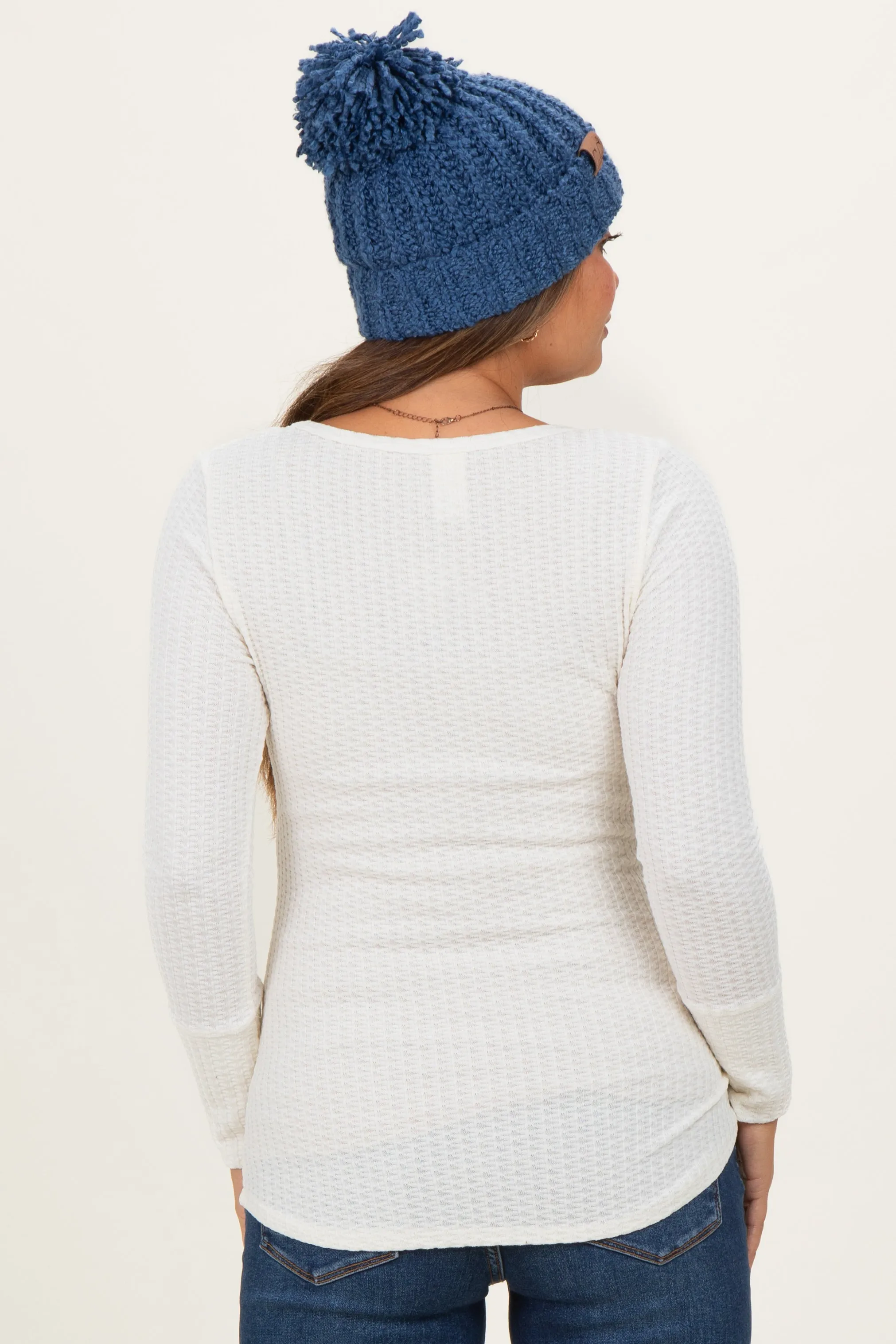 Cream Waffle Rib Knit Maternity Henley Top sold by Pinkblush product image thumbnail 4