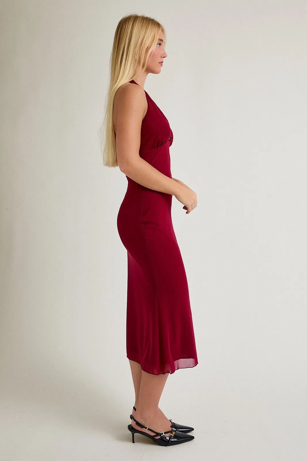 Red Mesh Pendant Halter Midi Dress sold by Pinkblush product image thumbnail 2