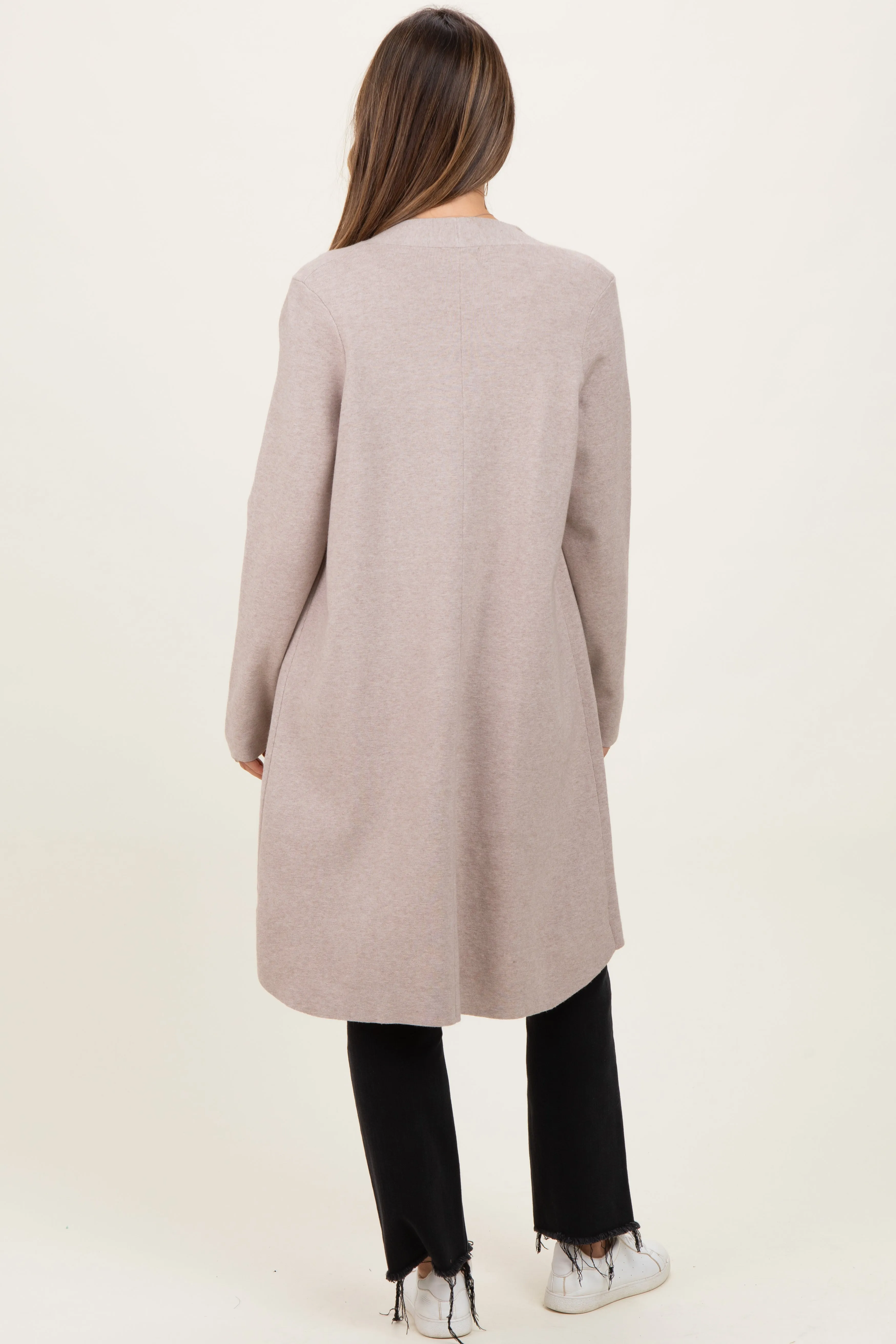 Oatmeal Knit Open Front Long Maternity Cardigan sold by Pinkblush product image thumbnail 4