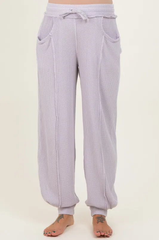 Lavender Raw Seam Waffle Knit Maternity Joggers sold by Pinkblush