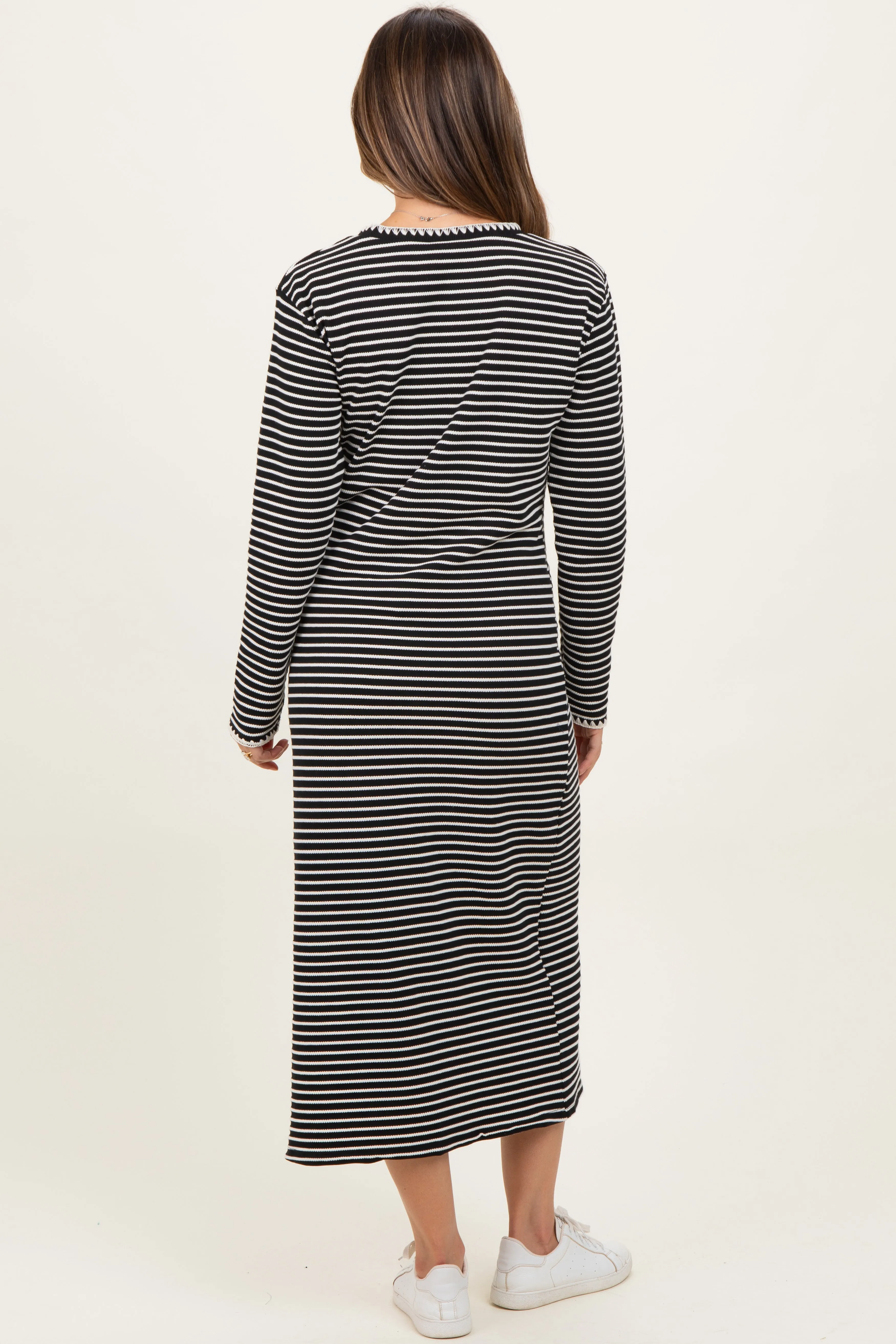 Black Striped Stitch Detail Long Sleeve Maternity Midi Dress sold by Pinkblush product image thumbnail 4