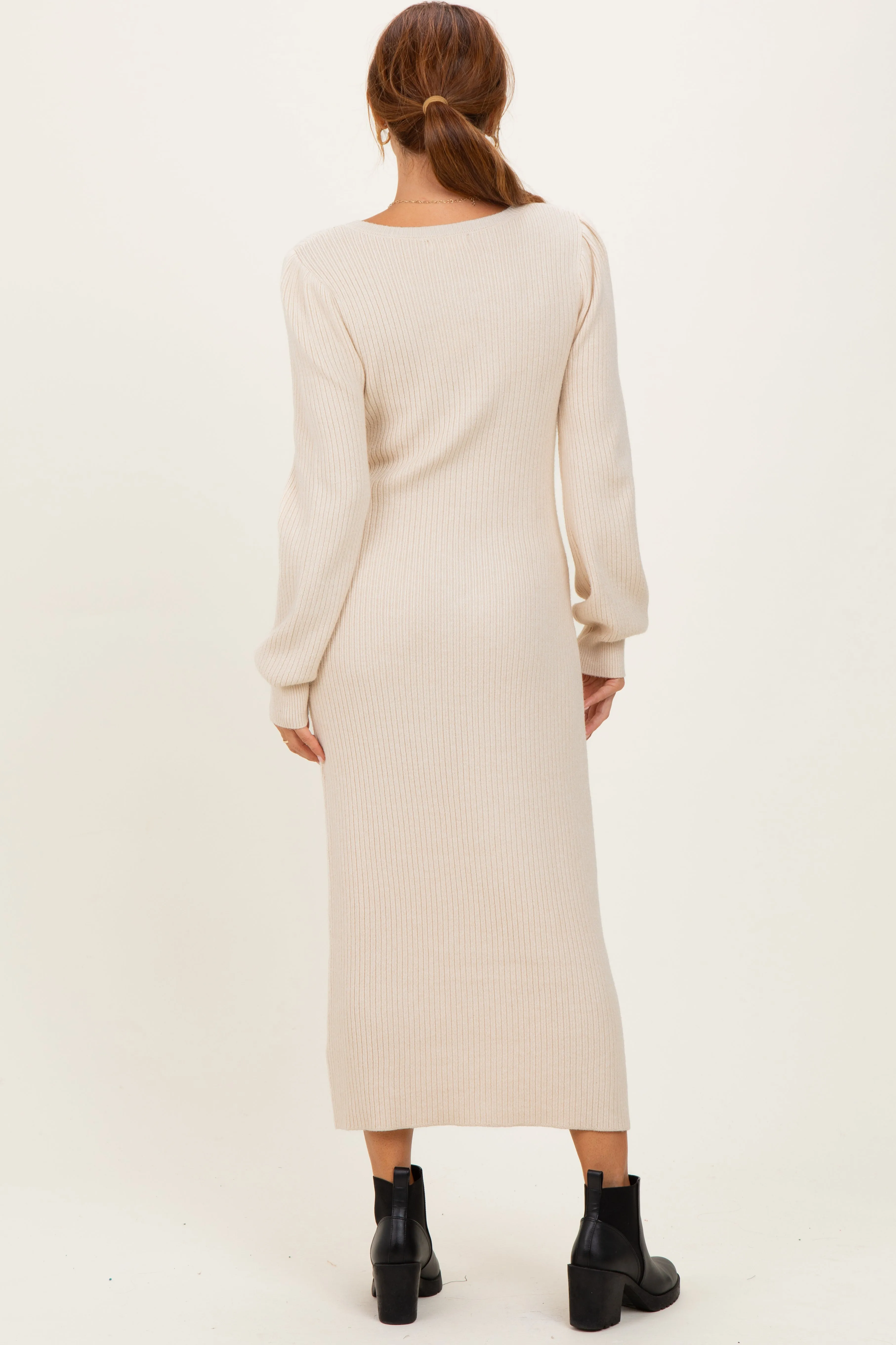 Cream Ribbed Bow Detail Midi Sweater Dress sold by Pinkblush product image thumbnail 5