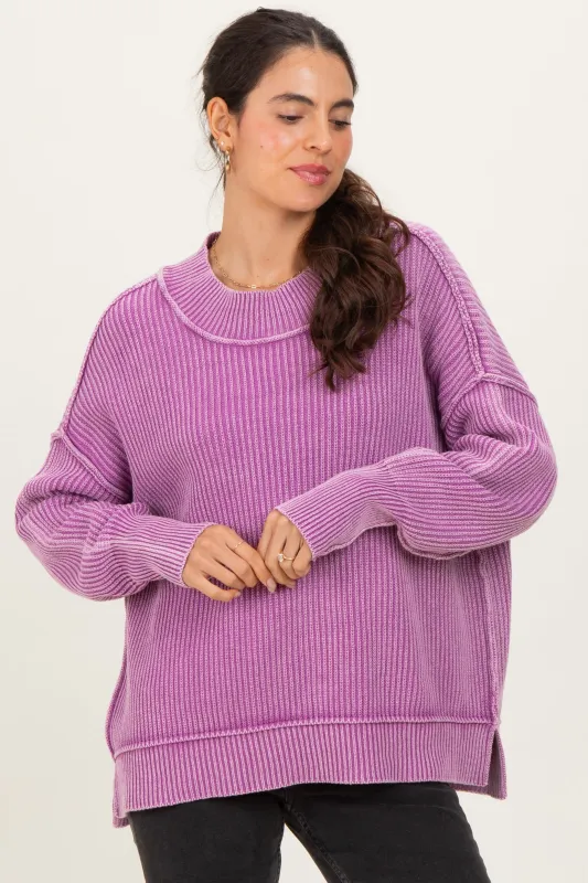 Violet Washed Side Slit Oversized Sweater sold by Pinkblush