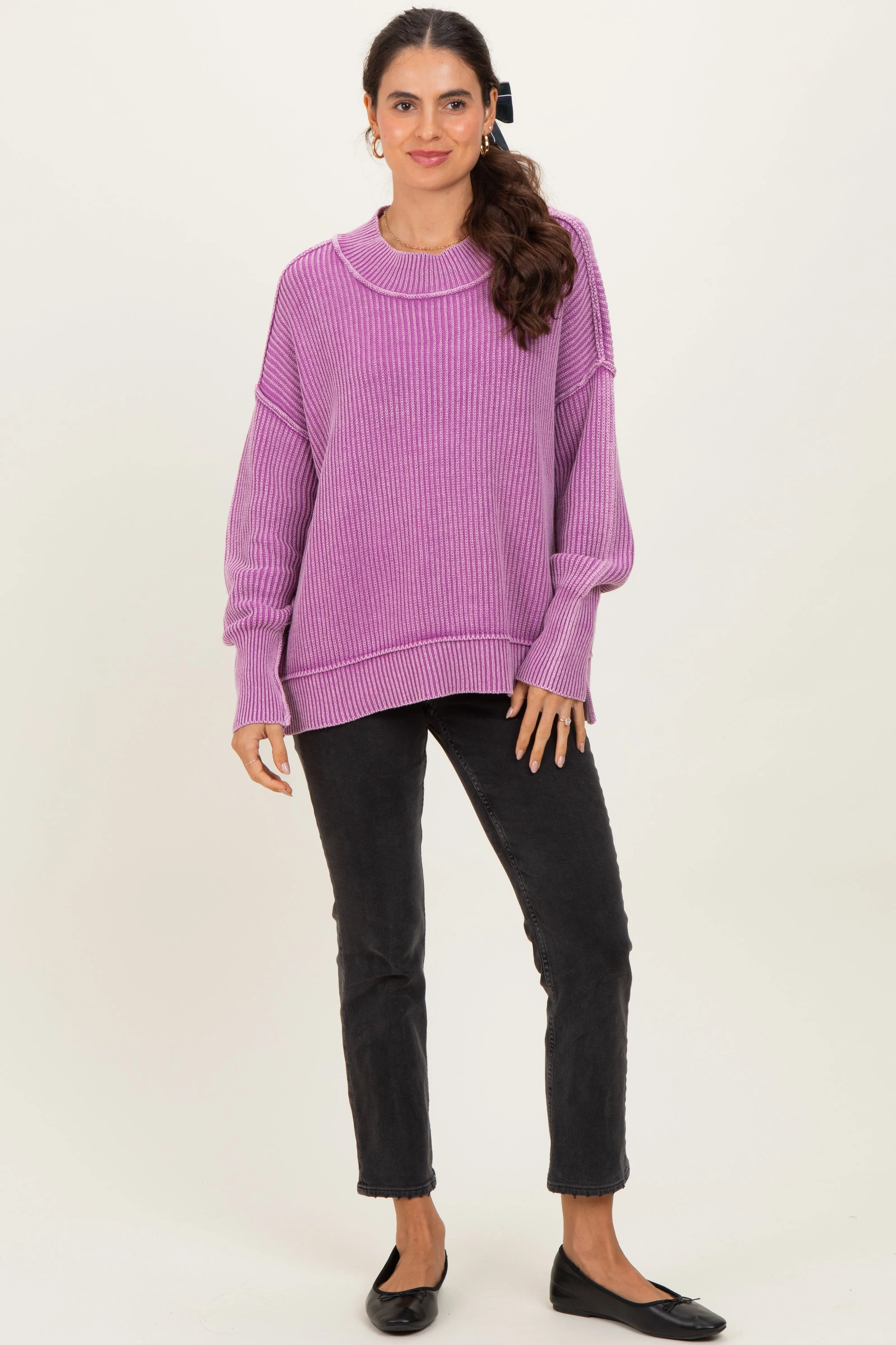 Violet Washed Side Slit Oversized Sweater sold by Pinkblush product image thumbnail 2