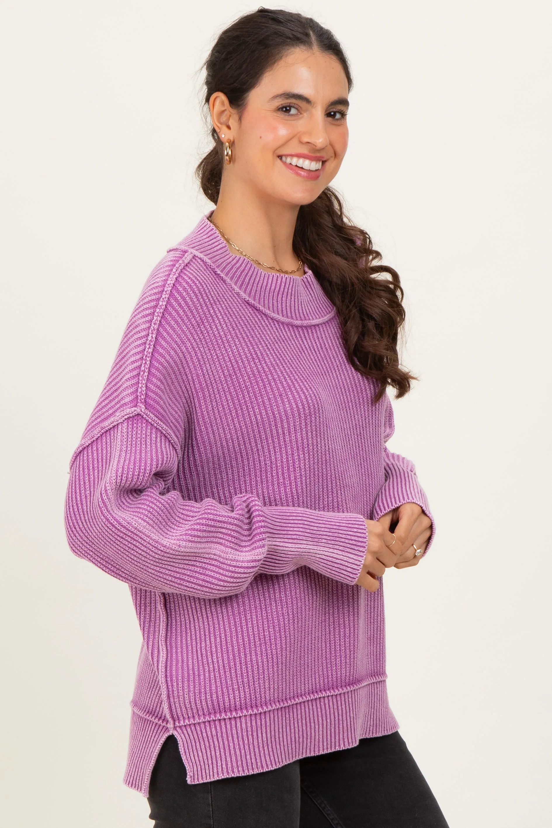 Violet Washed Side Slit Oversized Sweater sold by Pinkblush product image thumbnail 3