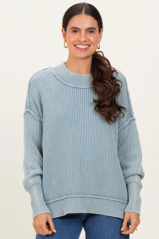 Light Blue Washed Side Slit Oversized Sweater sold by Pinkblush