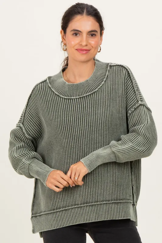 Olive Washed Side Slit Oversized Sweater sold by Pinkblush