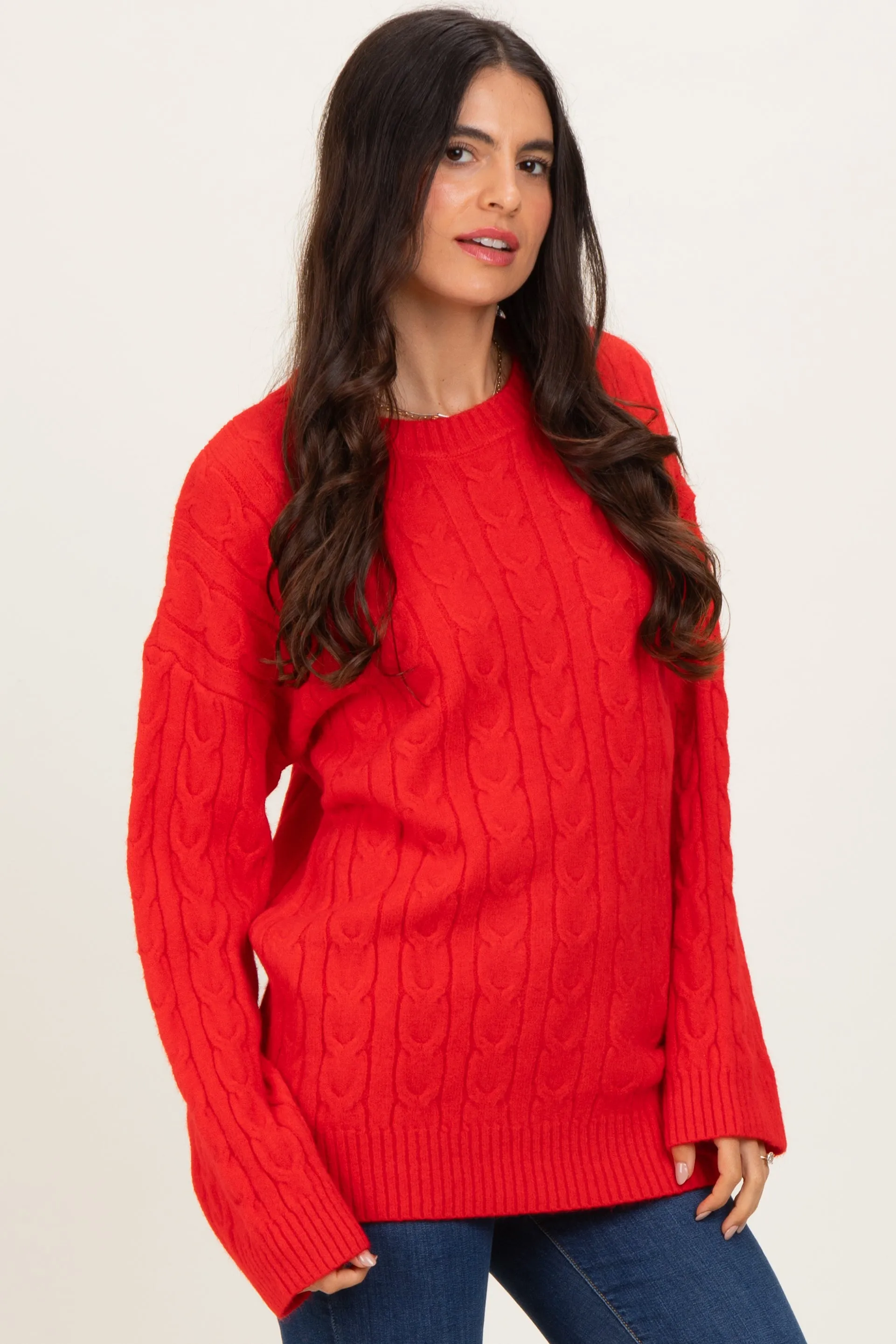 Red Braid Knit Pattern Soft Fluffy Sweater Top sold by Pinkblush product image thumbnail 3