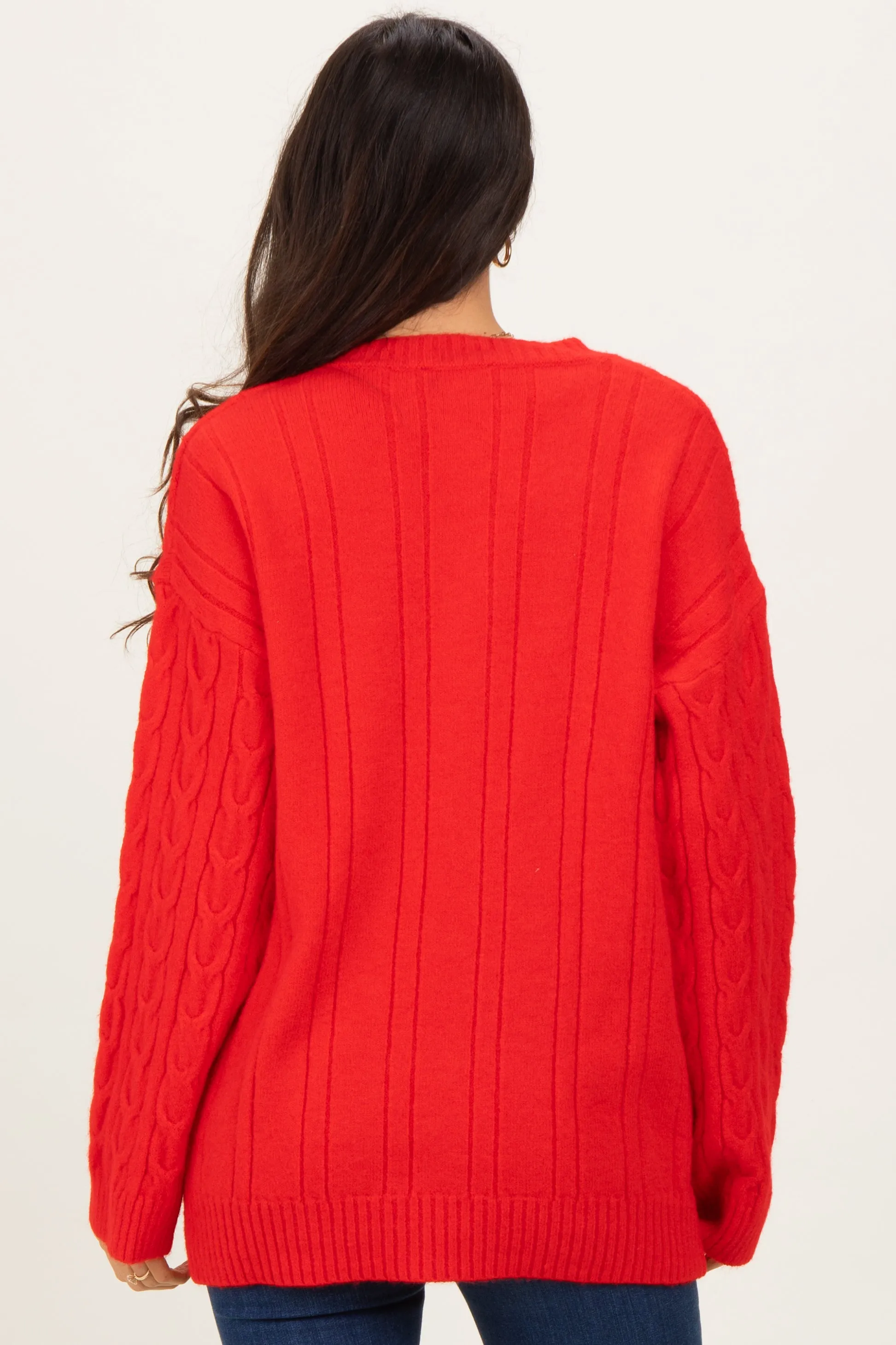 Red Braid Knit Pattern Soft Fluffy Sweater Top sold by Pinkblush product image thumbnail 4
