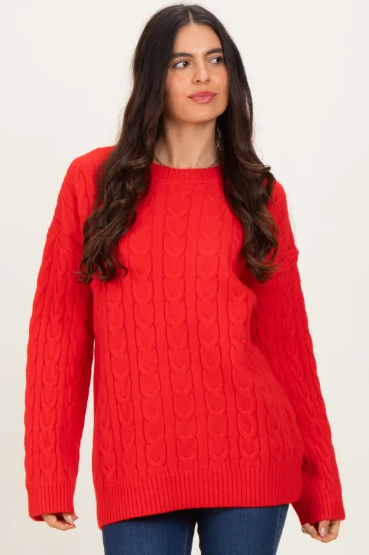 Red Braid Knit Pattern Soft Fluffy Sweater Top sold by Pinkblush