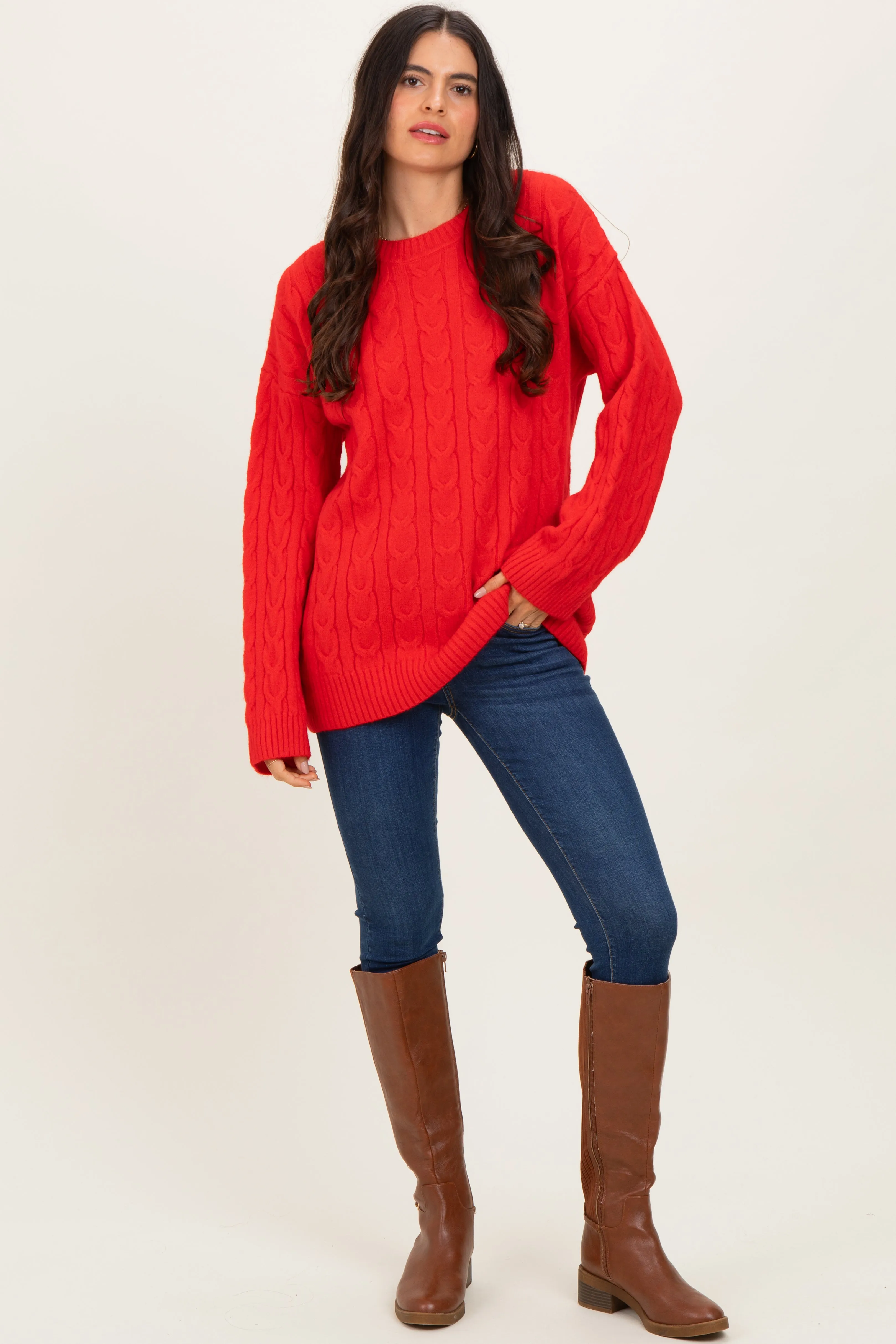 Red Braid Knit Pattern Soft Fluffy Sweater Top sold by Pinkblush product image thumbnail 2