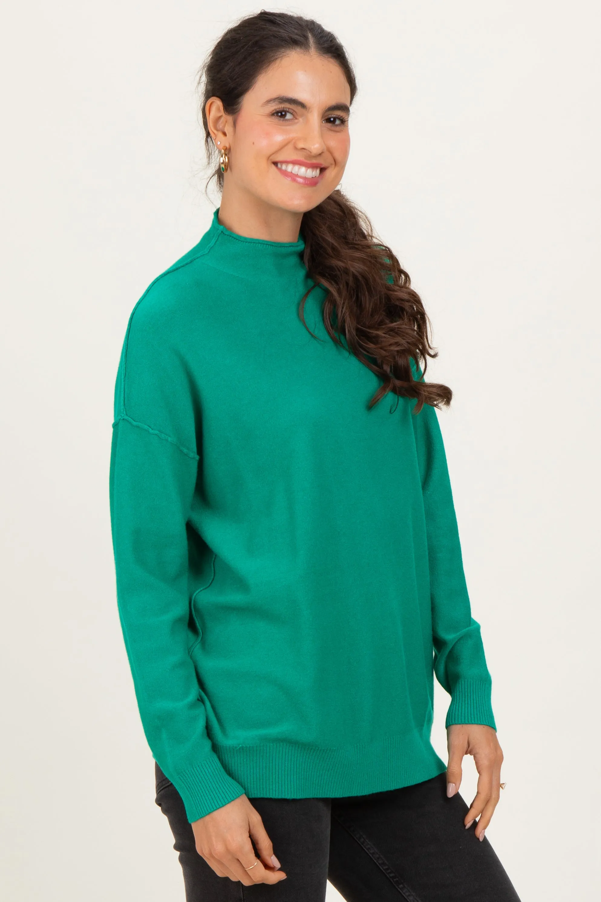 Green Mock Neck Exposed Seam Sweater sold by Pinkblush product image thumbnail 3