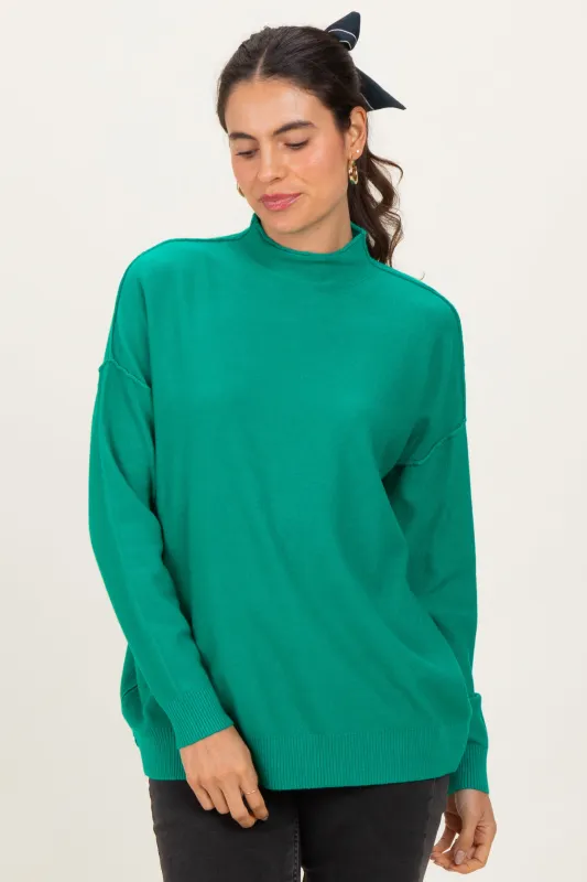 Green Mock Neck Exposed Seam Sweater sold by Pinkblush