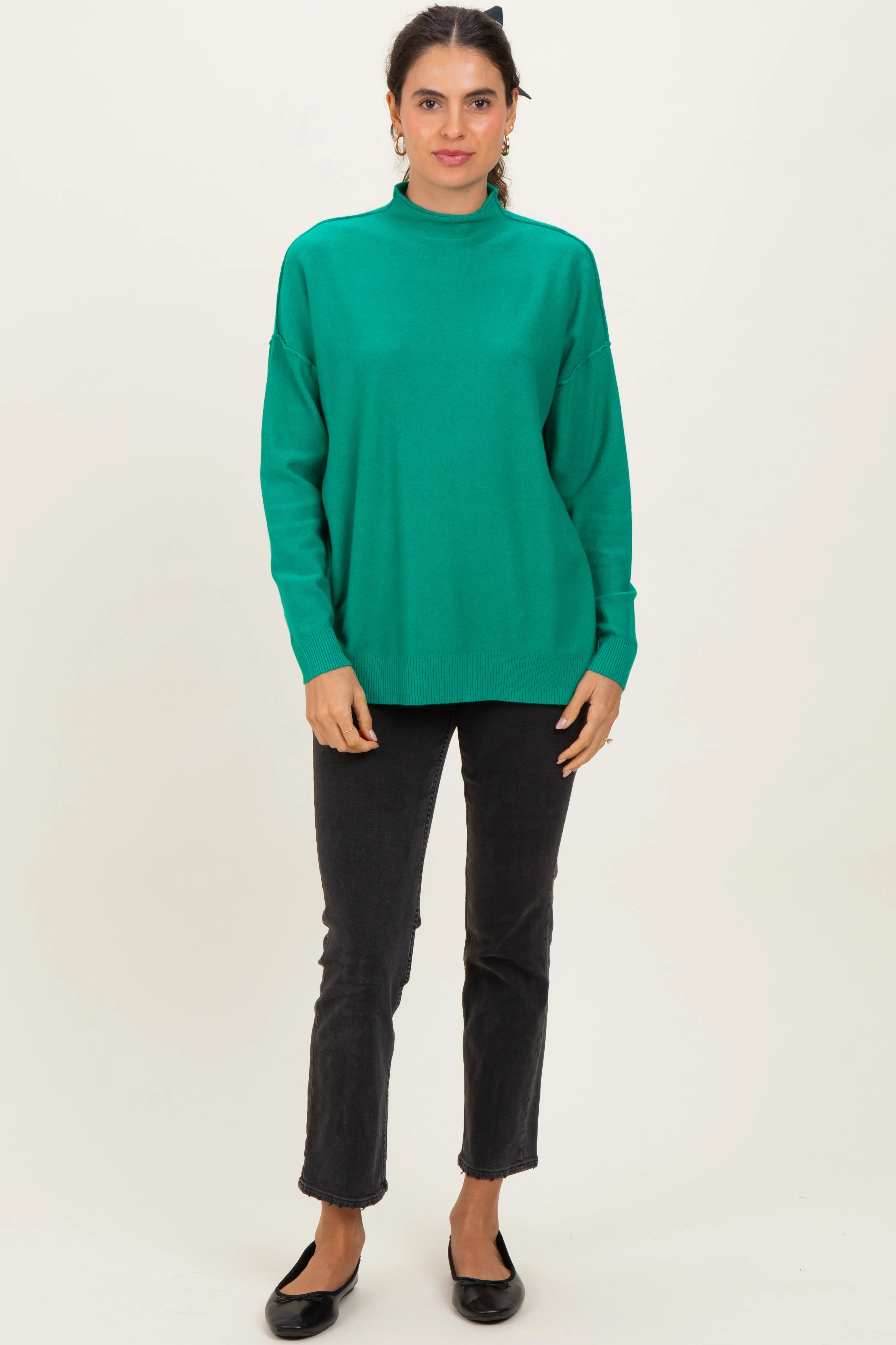 Green Mock Neck Exposed Seam Sweater sold by Pinkblush product image thumbnail 2