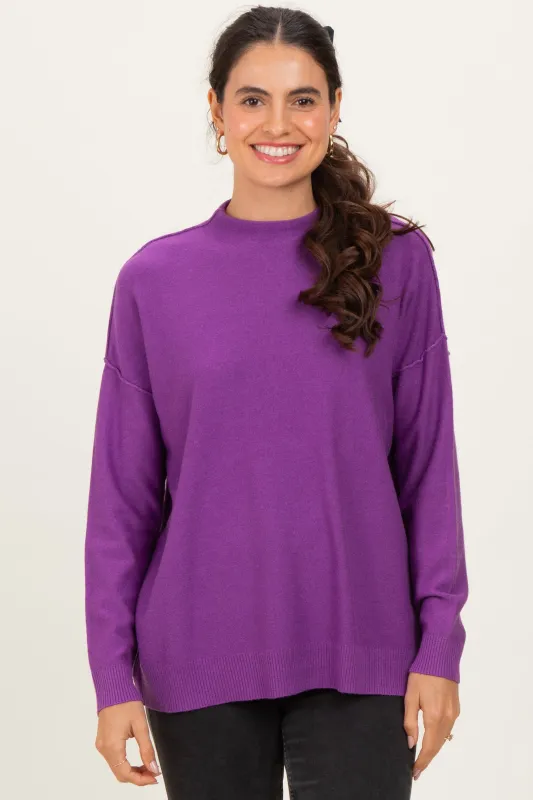 Violet Mock Neck Exposed Seam Sweater sold by Pinkblush