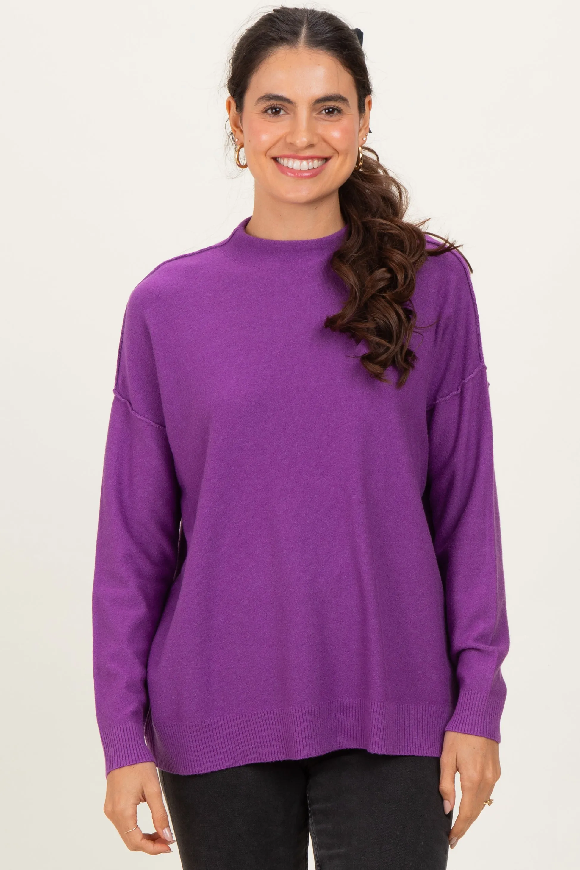 Violet Mock Neck Exposed Seam Sweater sold by Pinkblush