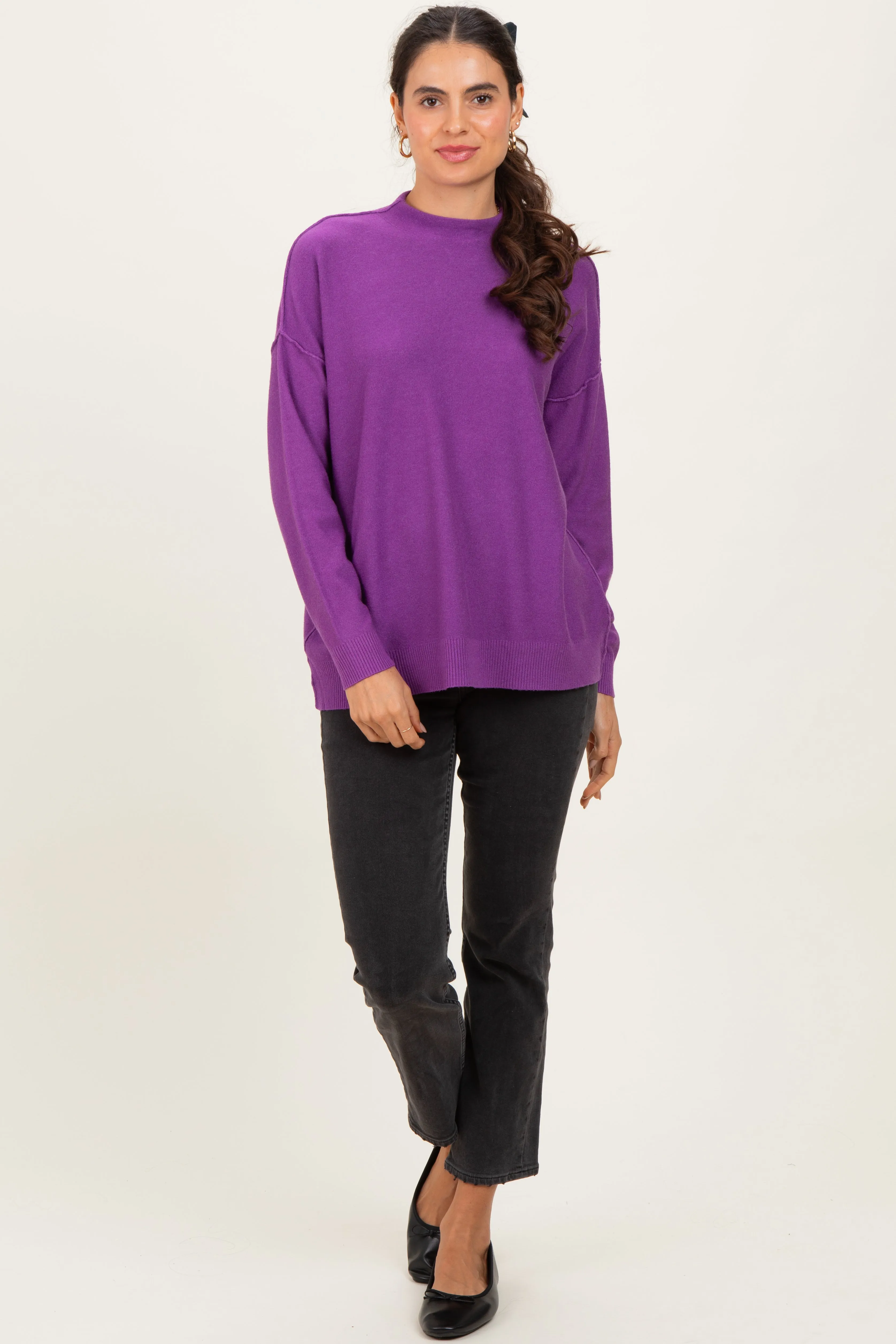 Violet Mock Neck Exposed Seam Sweater sold by Pinkblush product image thumbnail 2