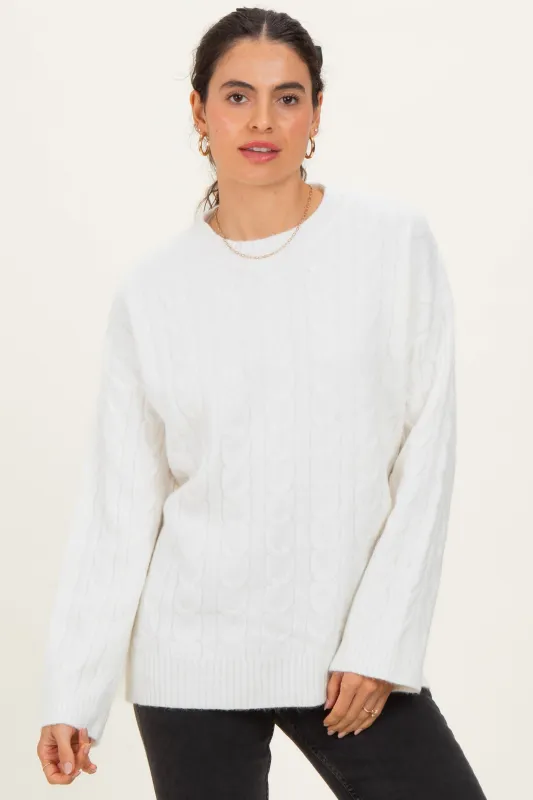Ivory Braid Knit Pattern Soft Fluffy Sweater Top sold by Pinkblush