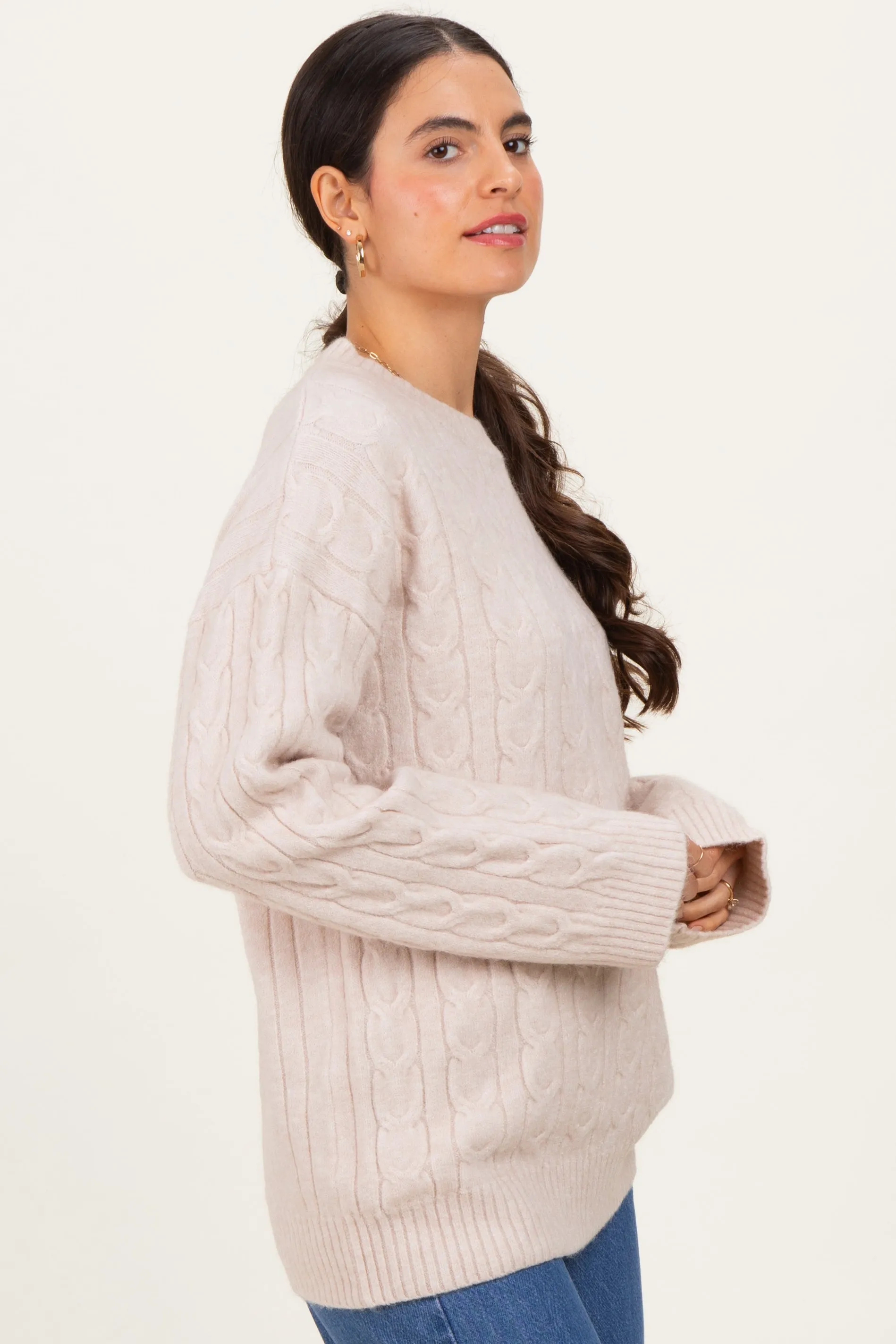 Beige Braid Knit Pattern Soft Fluffy Sweater Top sold by Pinkblush product image thumbnail 2