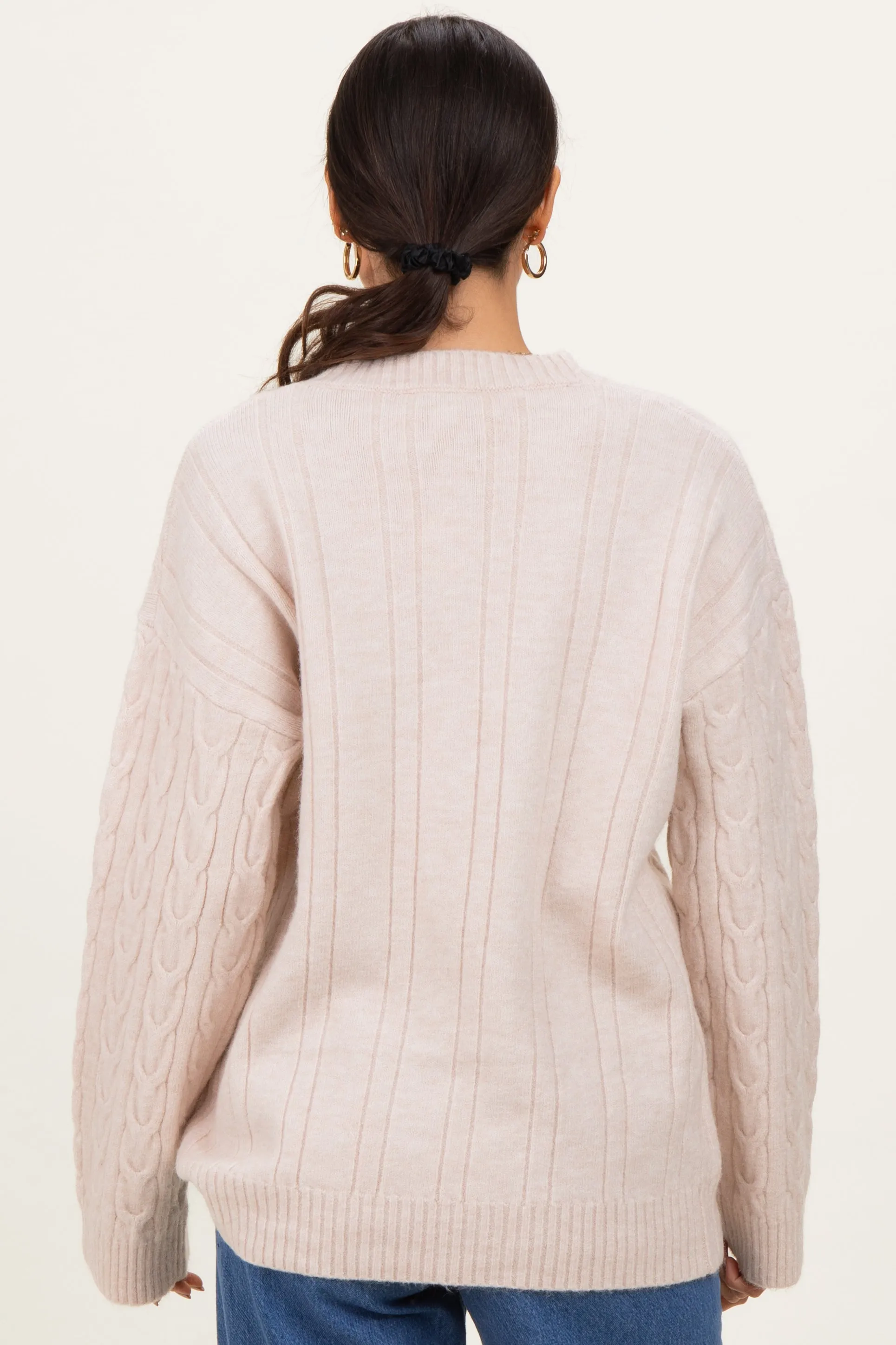 Beige Braid Knit Pattern Soft Fluffy Sweater Top sold by Pinkblush product image thumbnail 3