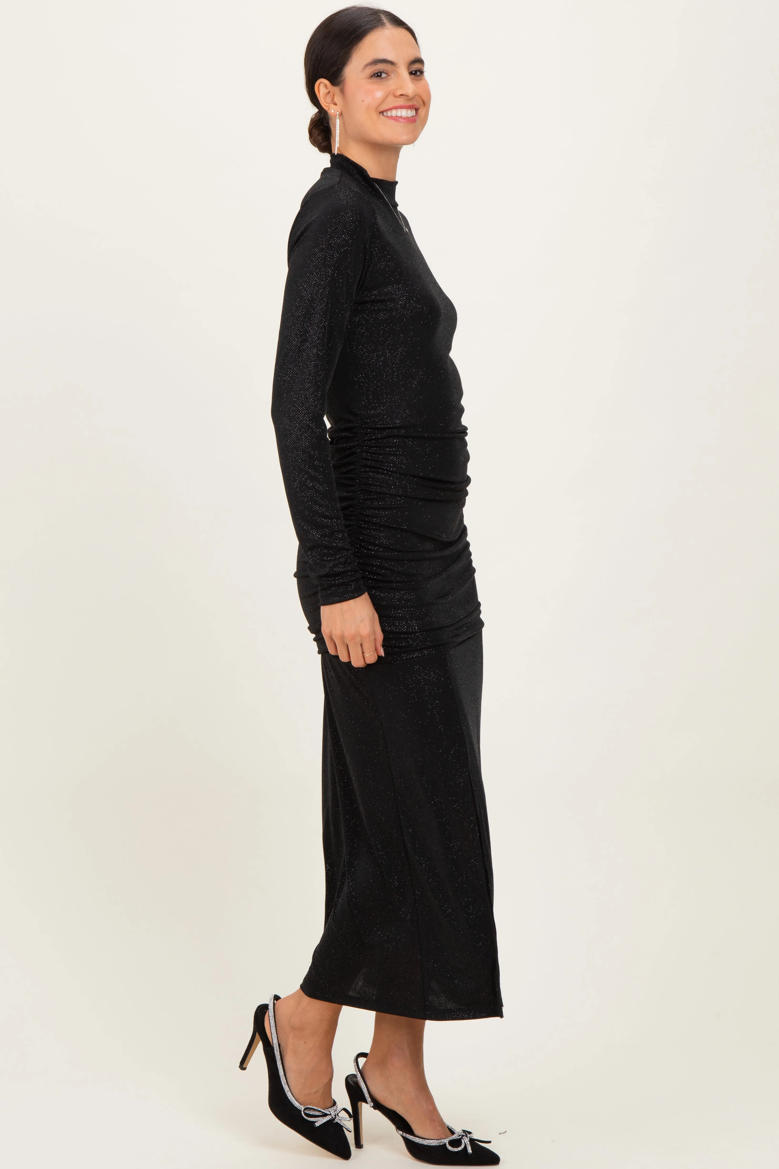 Black Sequin Long Sleeve Mock Neck Maxi Dress sold by Pinkblush product image thumbnail 3