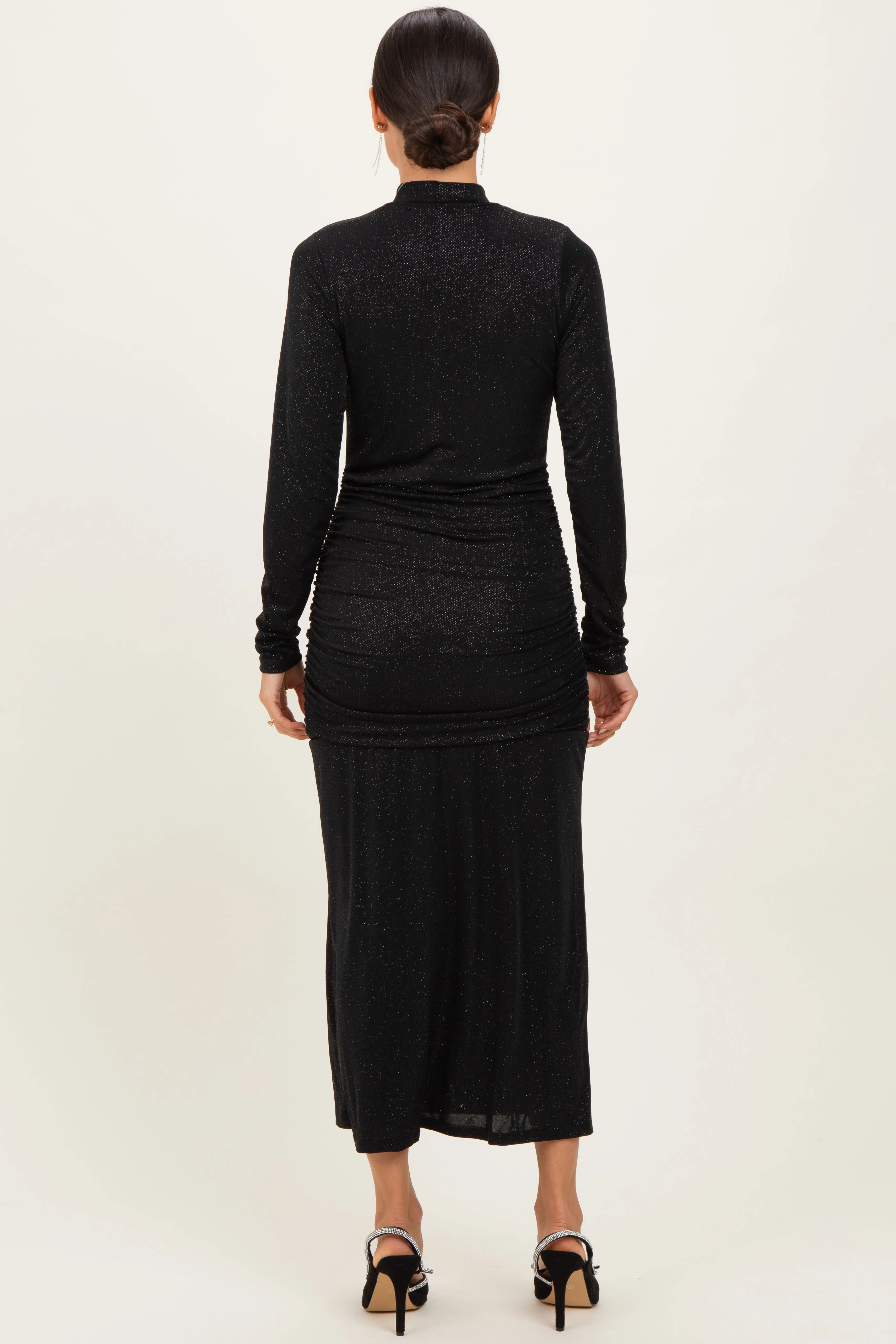Black Sequin Long Sleeve Mock Neck Maxi Dress sold by Pinkblush product image thumbnail 4