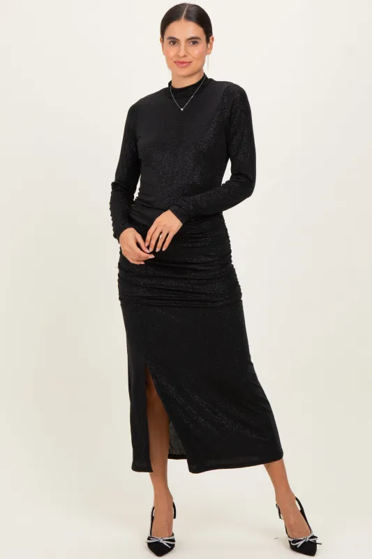 Black Sequin Long Sleeve Mock Neck Maxi Dress made by Pinkblush
