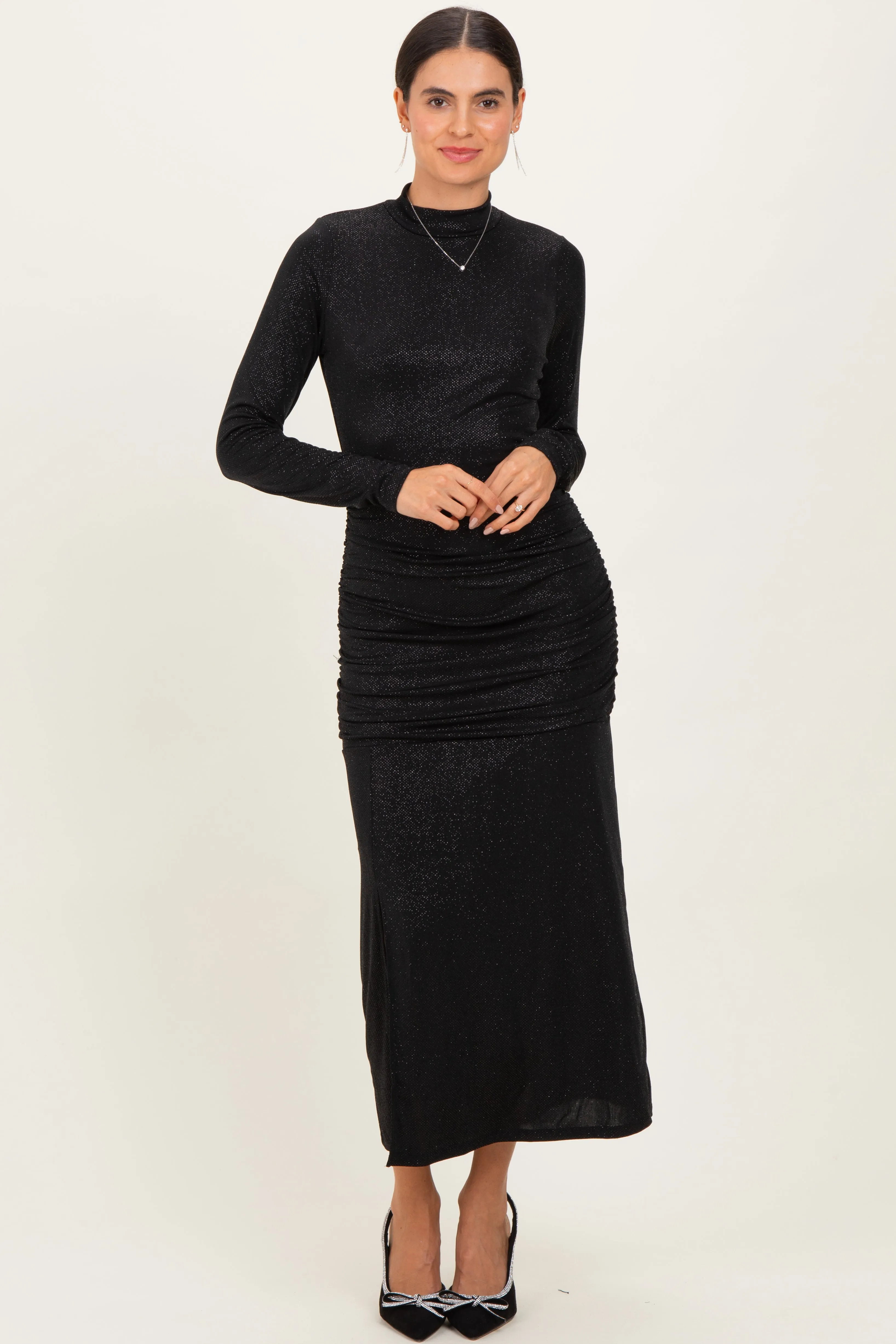 Black Sequin Long Sleeve Mock Neck Maxi Dress sold by Pinkblush product image thumbnail 2
