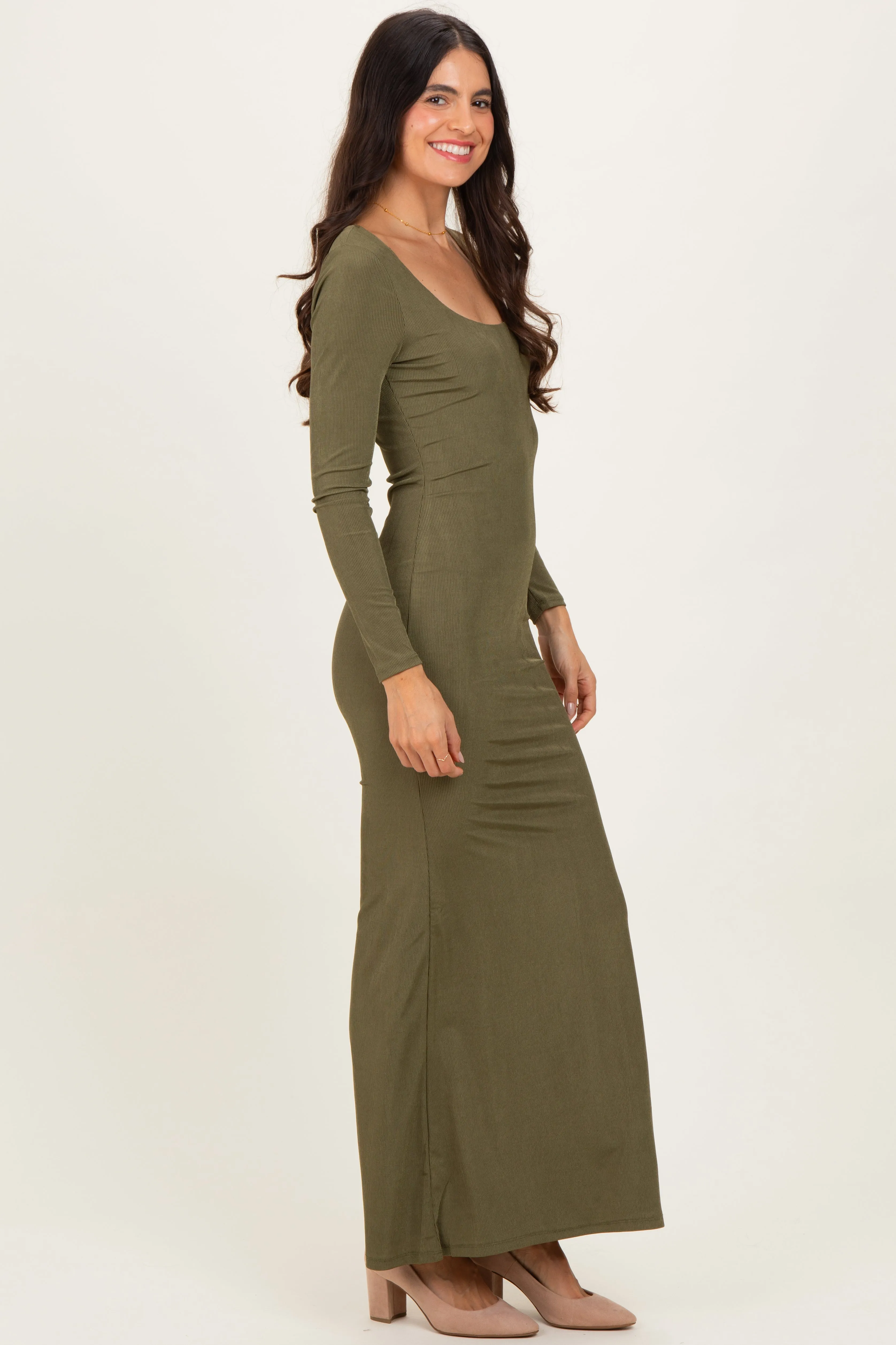 Olive Square Neck Long Sleeve Maxi Dress sold by Pinkblush product image thumbnail 3