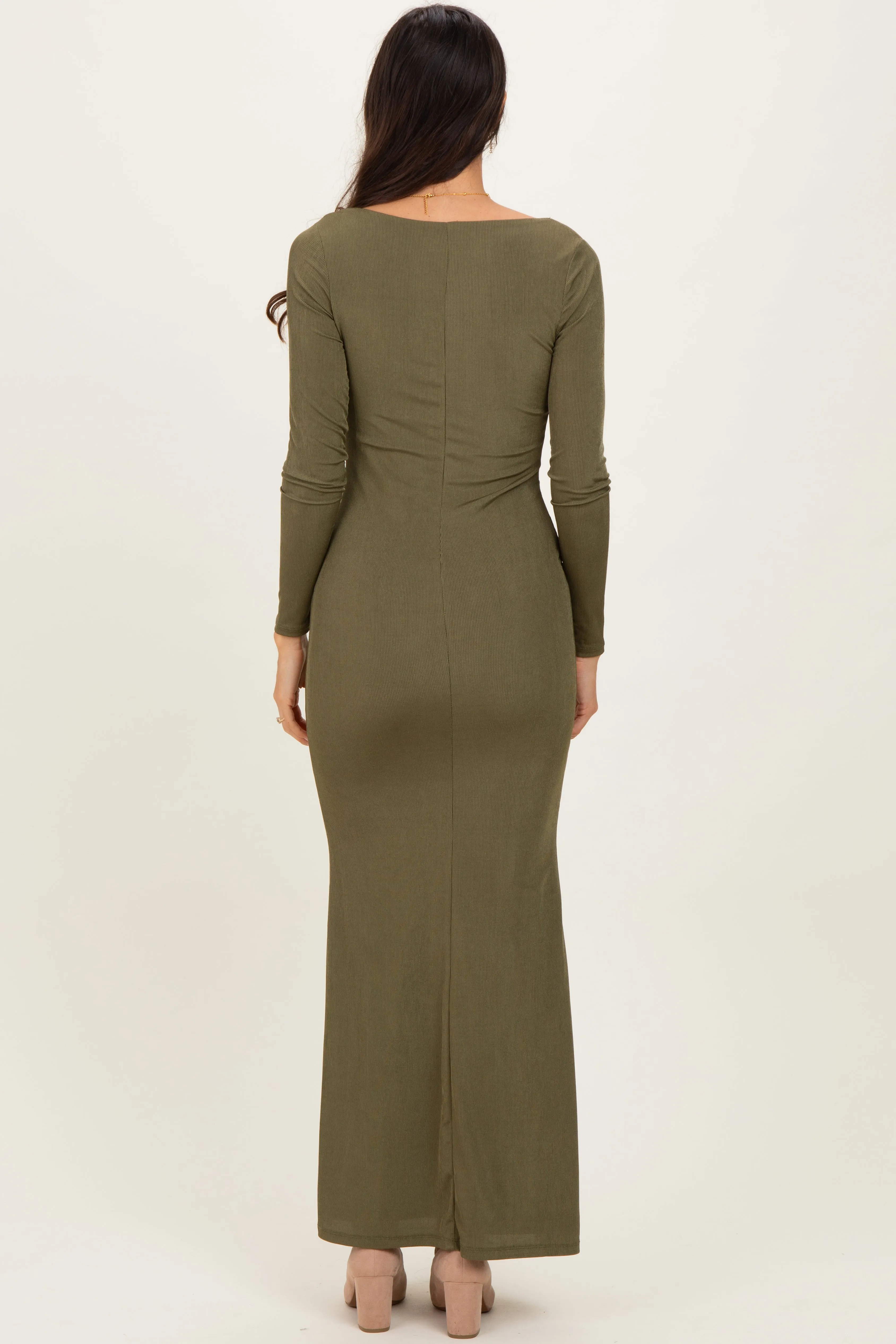 Olive Square Neck Long Sleeve Maxi Dress sold by Pinkblush product image thumbnail 4