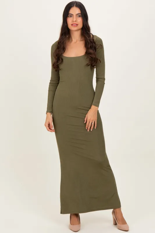 Olive Square Neck Long Sleeve Maxi Dress sold by Pinkblush