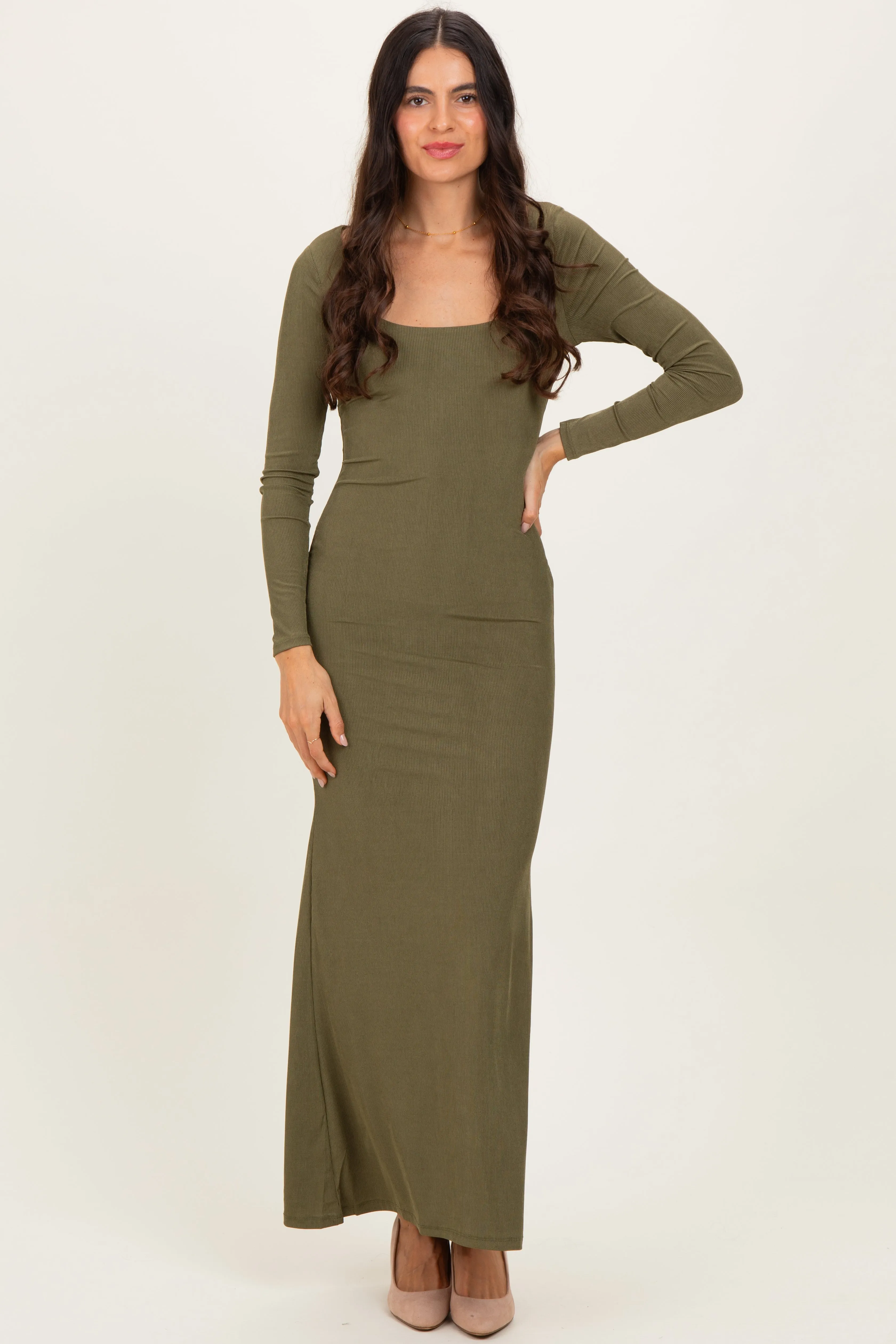 Olive Square Neck Long Sleeve Maxi Dress sold by Pinkblush product image thumbnail 2