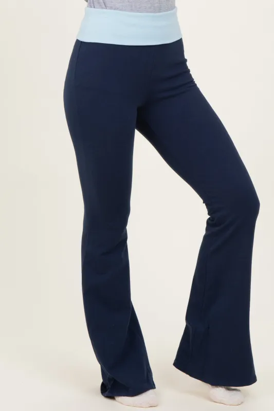 Navy Contrast Waistband Flared Lounge Pants sold by Pinkblush