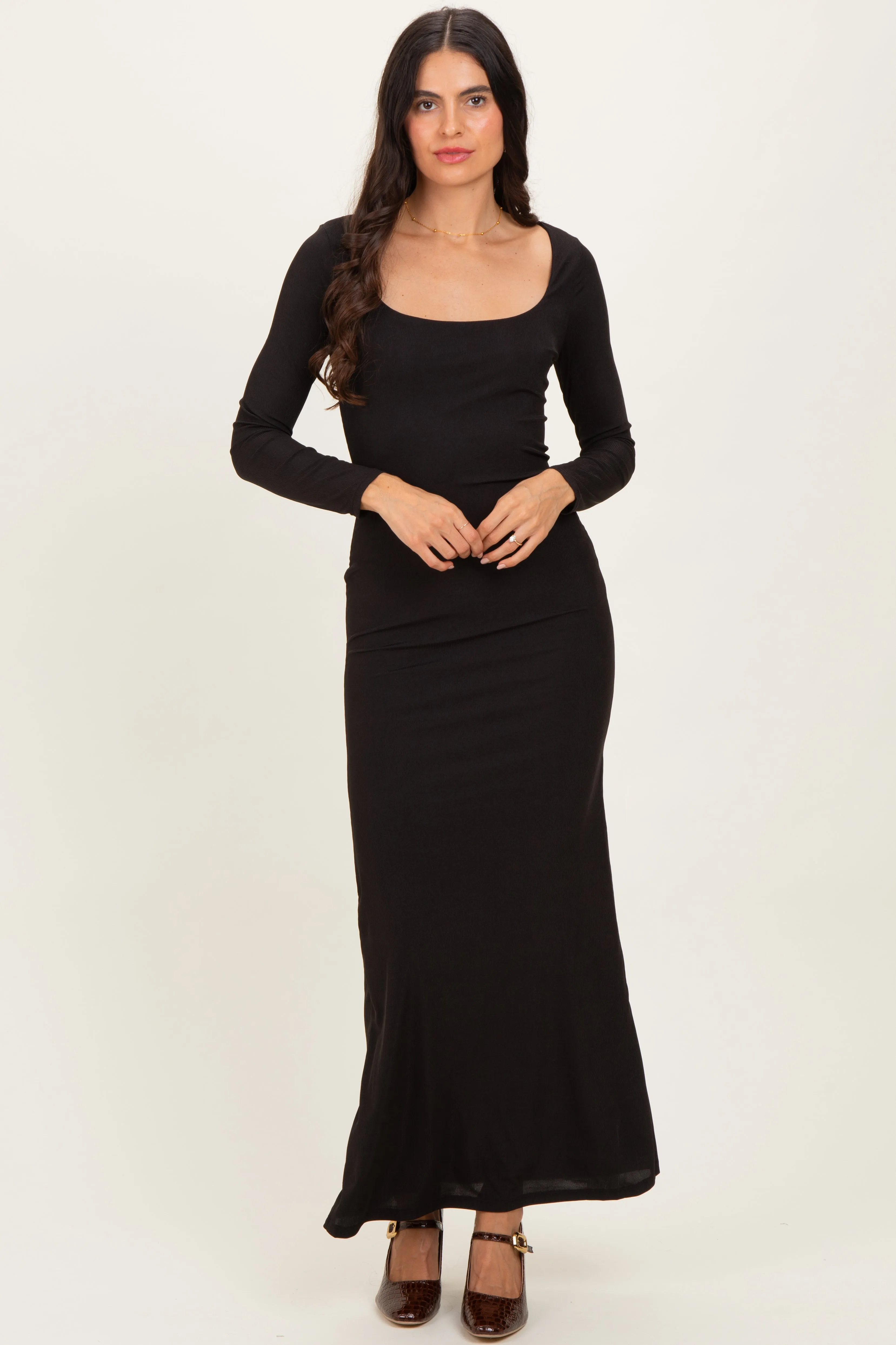 Black Square Neck Long Sleeve Maxi Dress sold by Pinkblush product image thumbnail 2