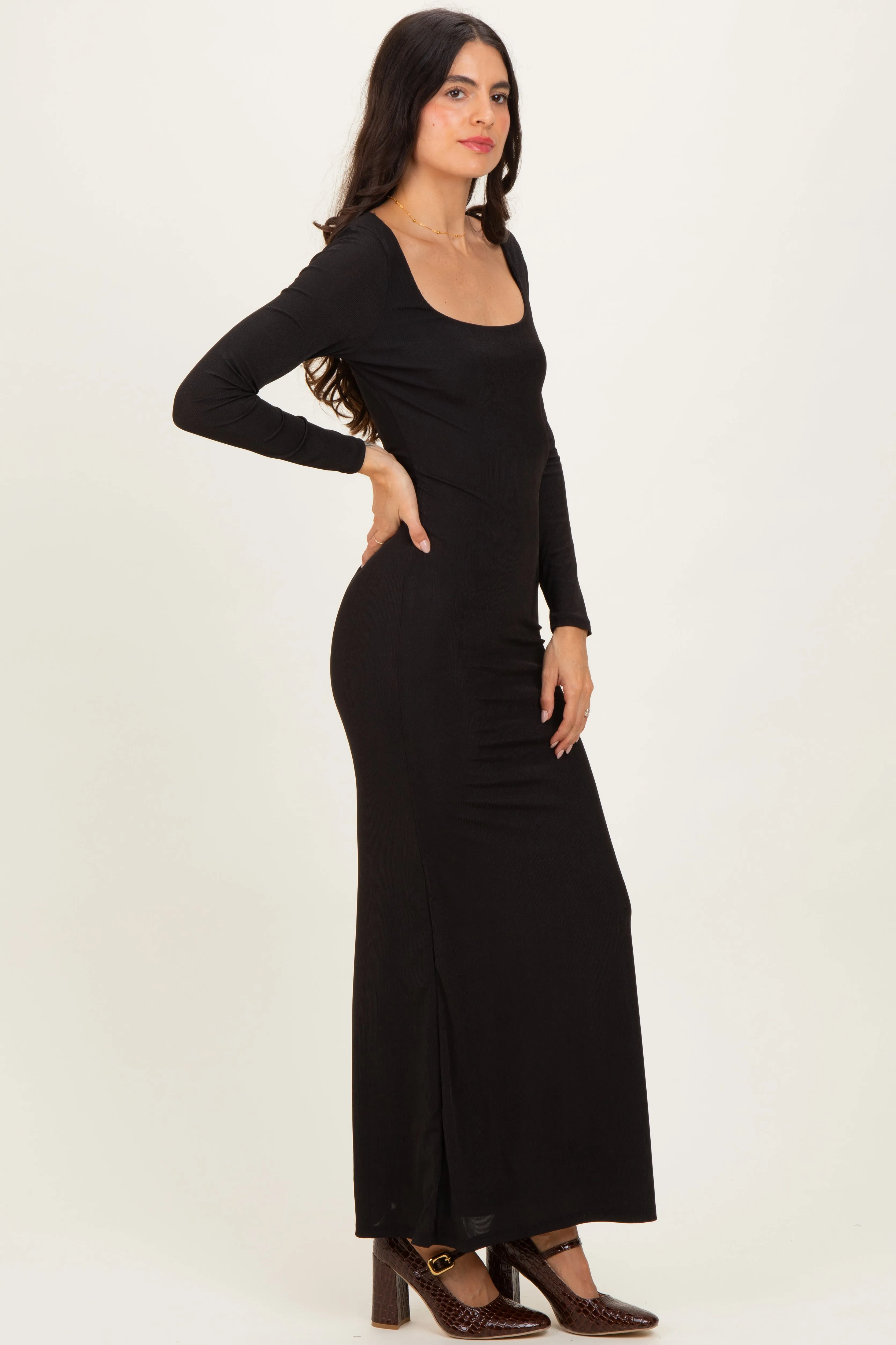 Black Square Neck Long Sleeve Maxi Dress sold by Pinkblush product image thumbnail 3
