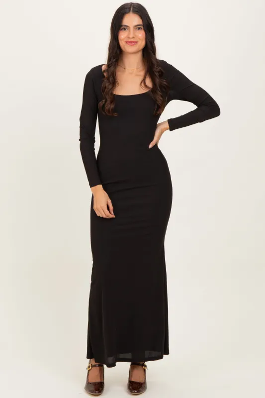 Black Square Neck Long Sleeve Maxi Dress sold by Pinkblush